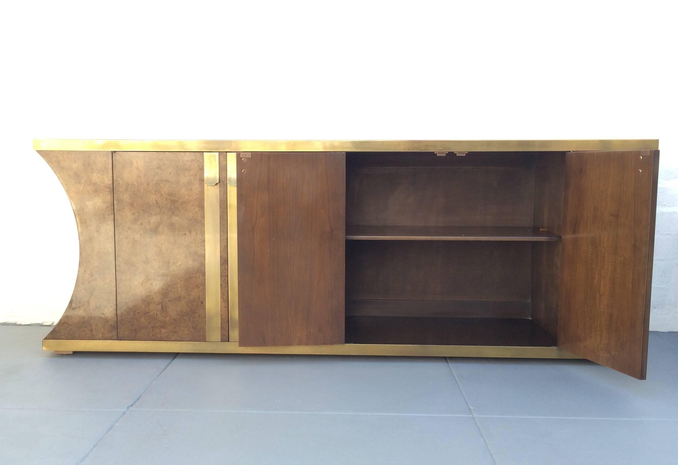 American Burlwood and Aged Brass Credenza by Mastercraft 