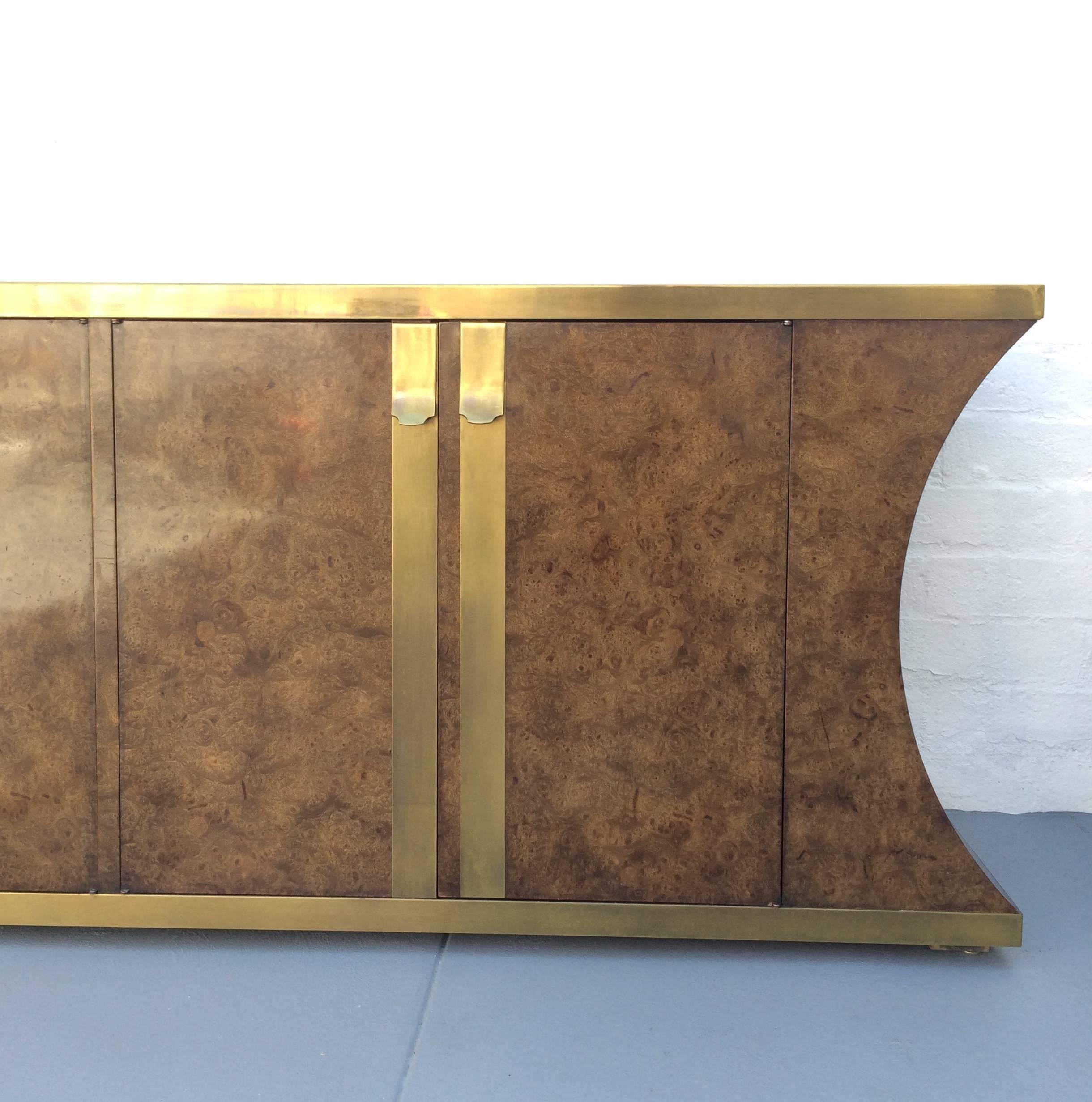 Burlwood and Aged Brass Credenza by Mastercraft  1