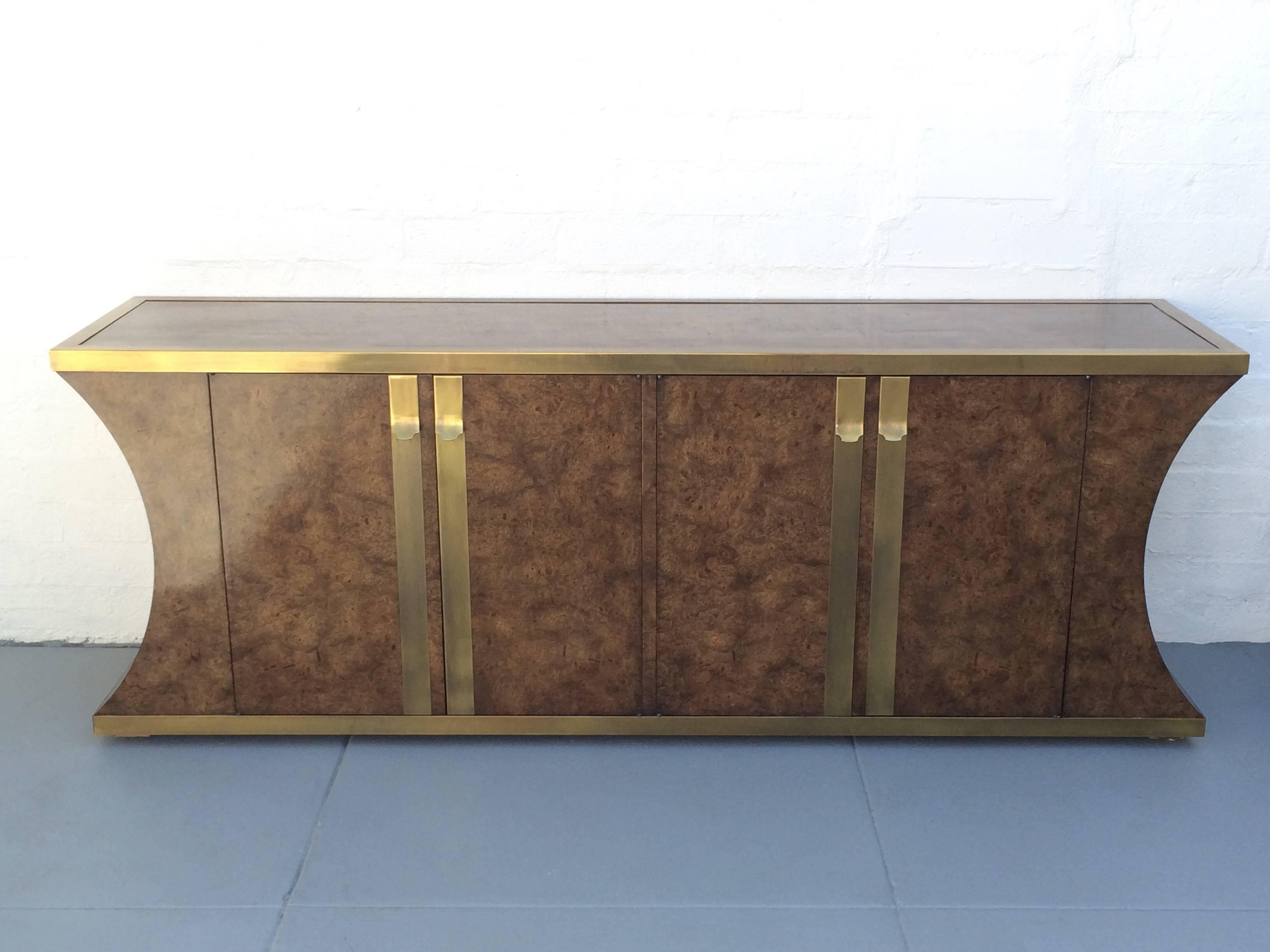 Burlwood and Aged Brass Credenza by Mastercraft  3