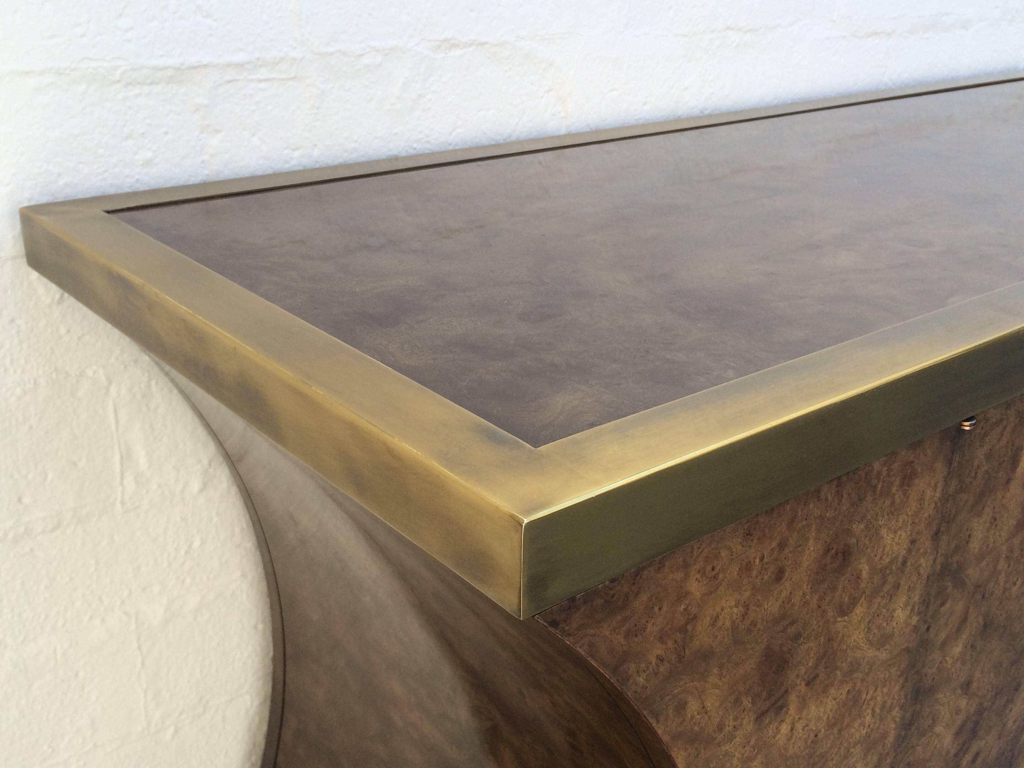 Burlwood and Aged Brass Credenza by Mastercraft  2