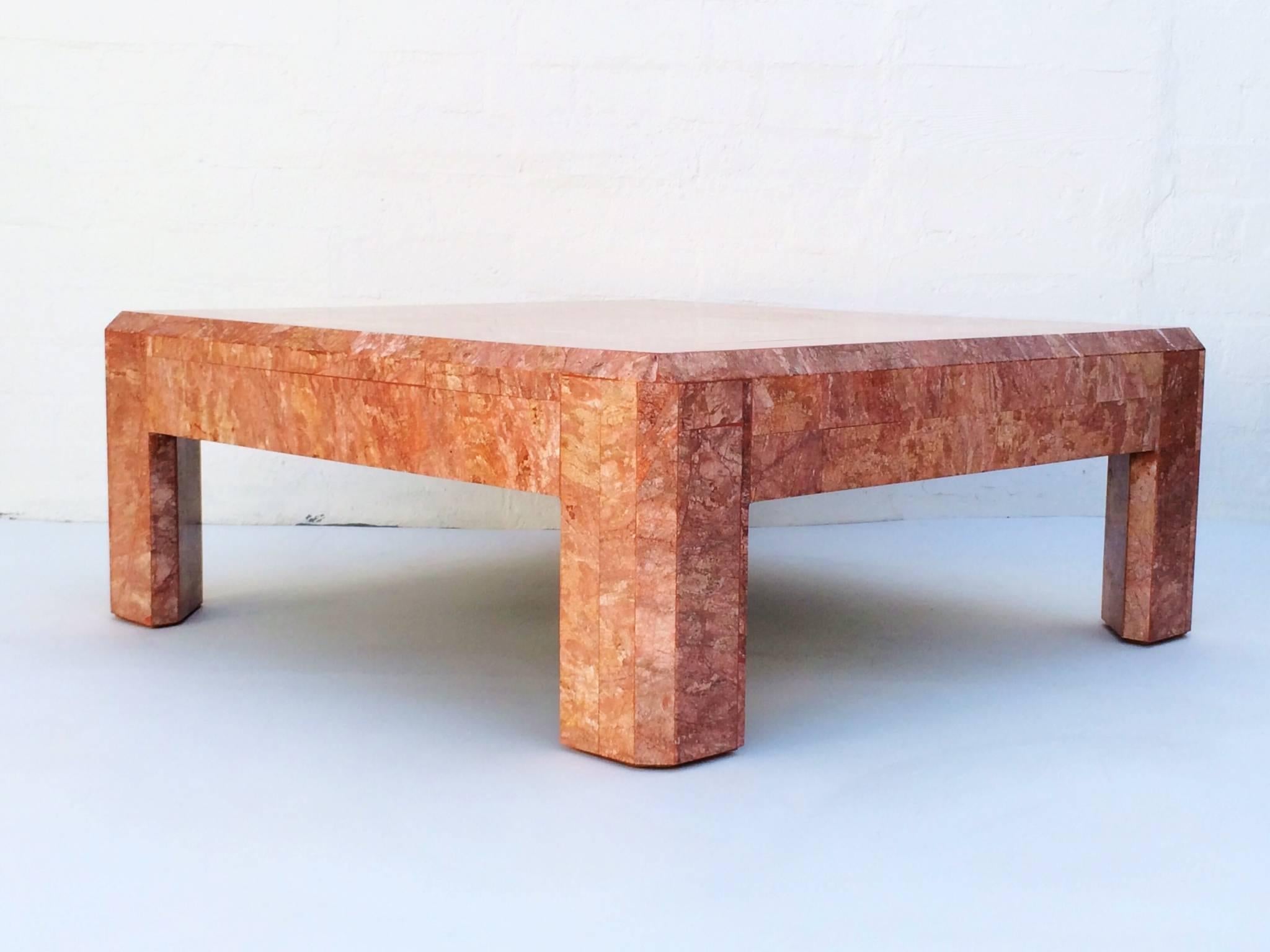 Modern Tessellated Rosso Marble Cocktail Table by Maitland-Smith