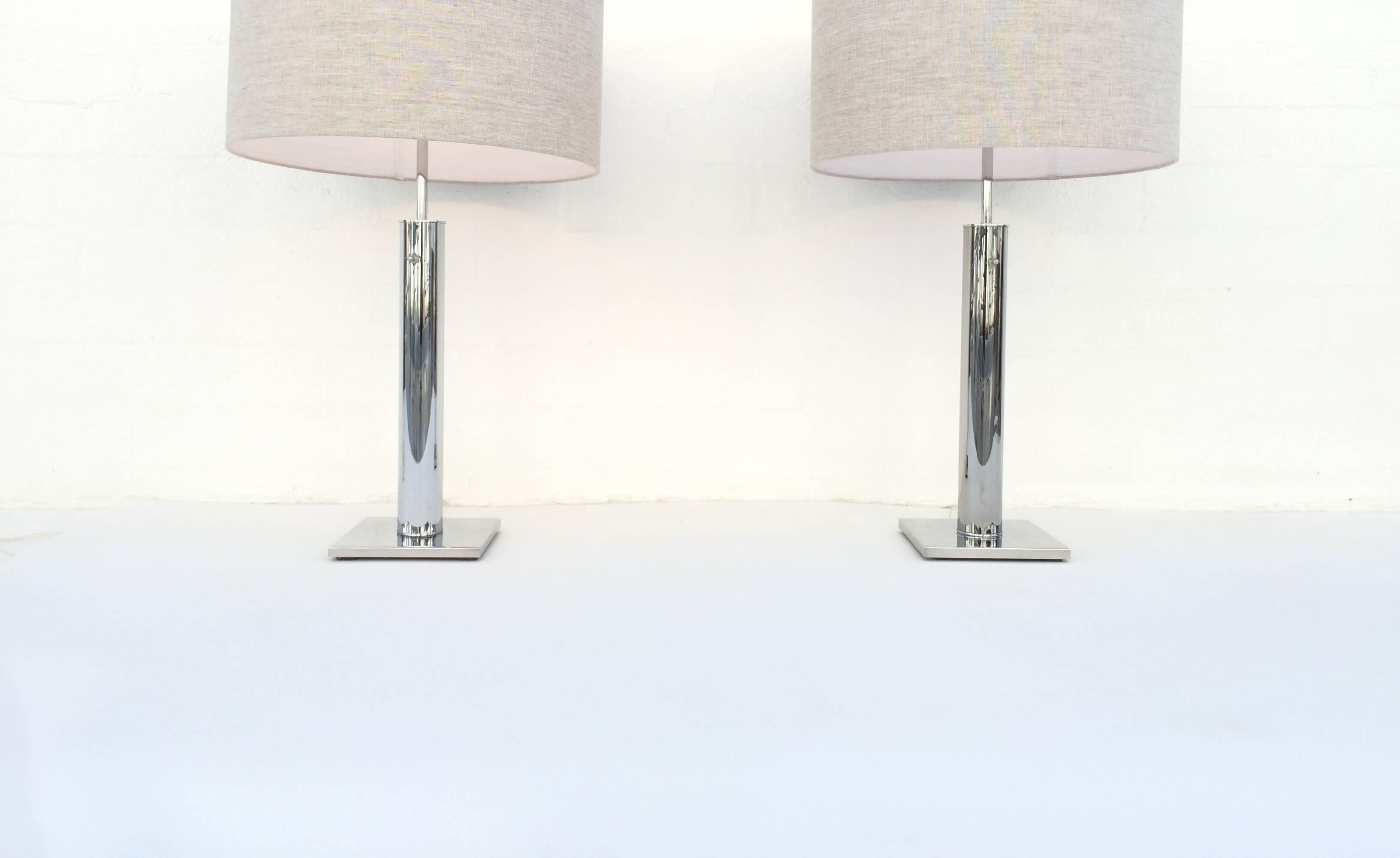 American Pair of Polished Chrome Table Lamps by Nessen
