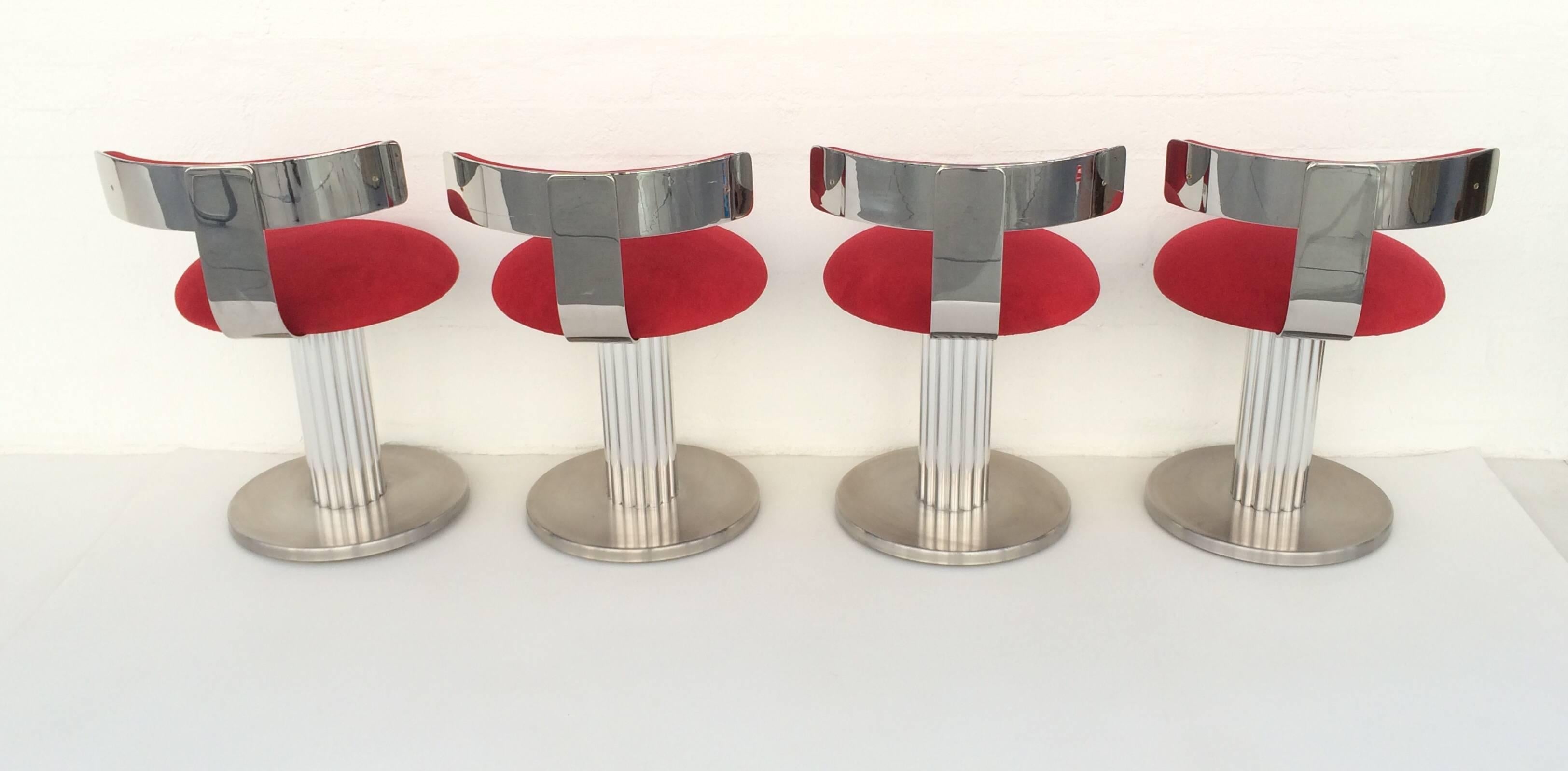 American Set of Four Chrome Swivel Stools Made by Design for Leisure Ltd