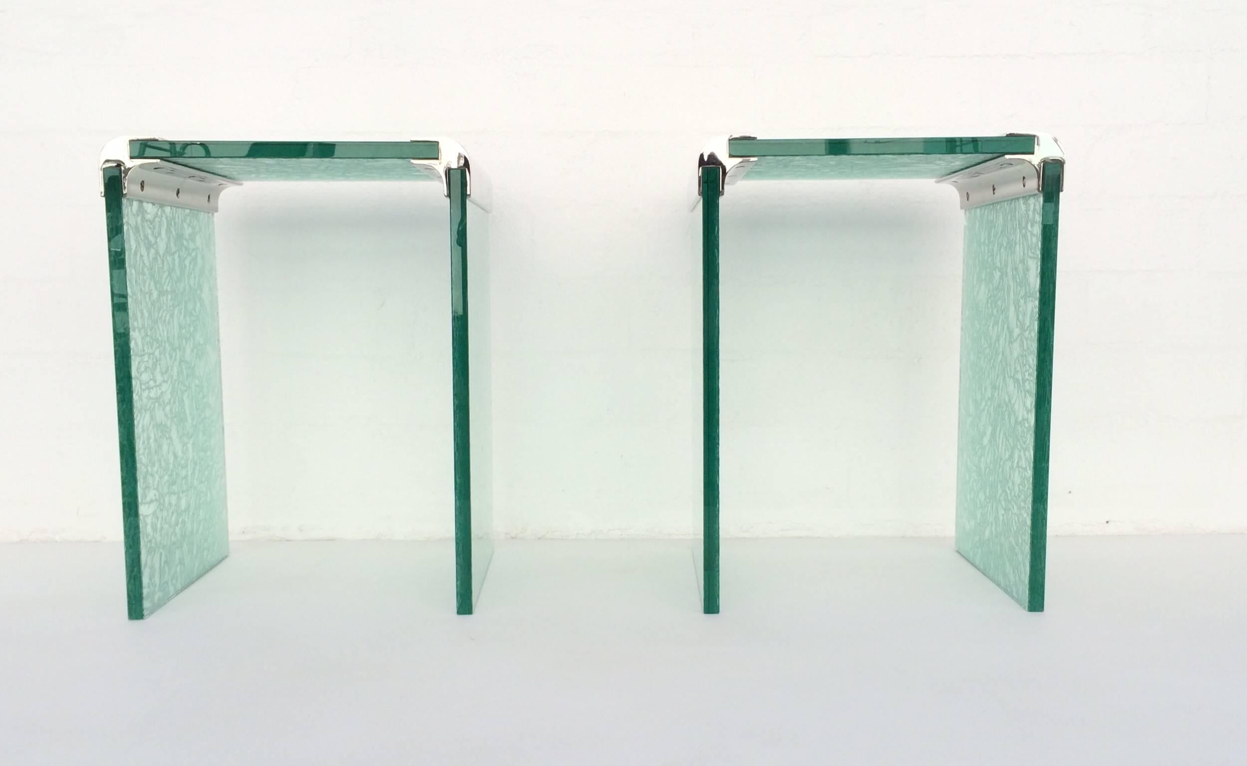 Pair of Etched Glass and Nickel Side Tables by Pace Collection 3