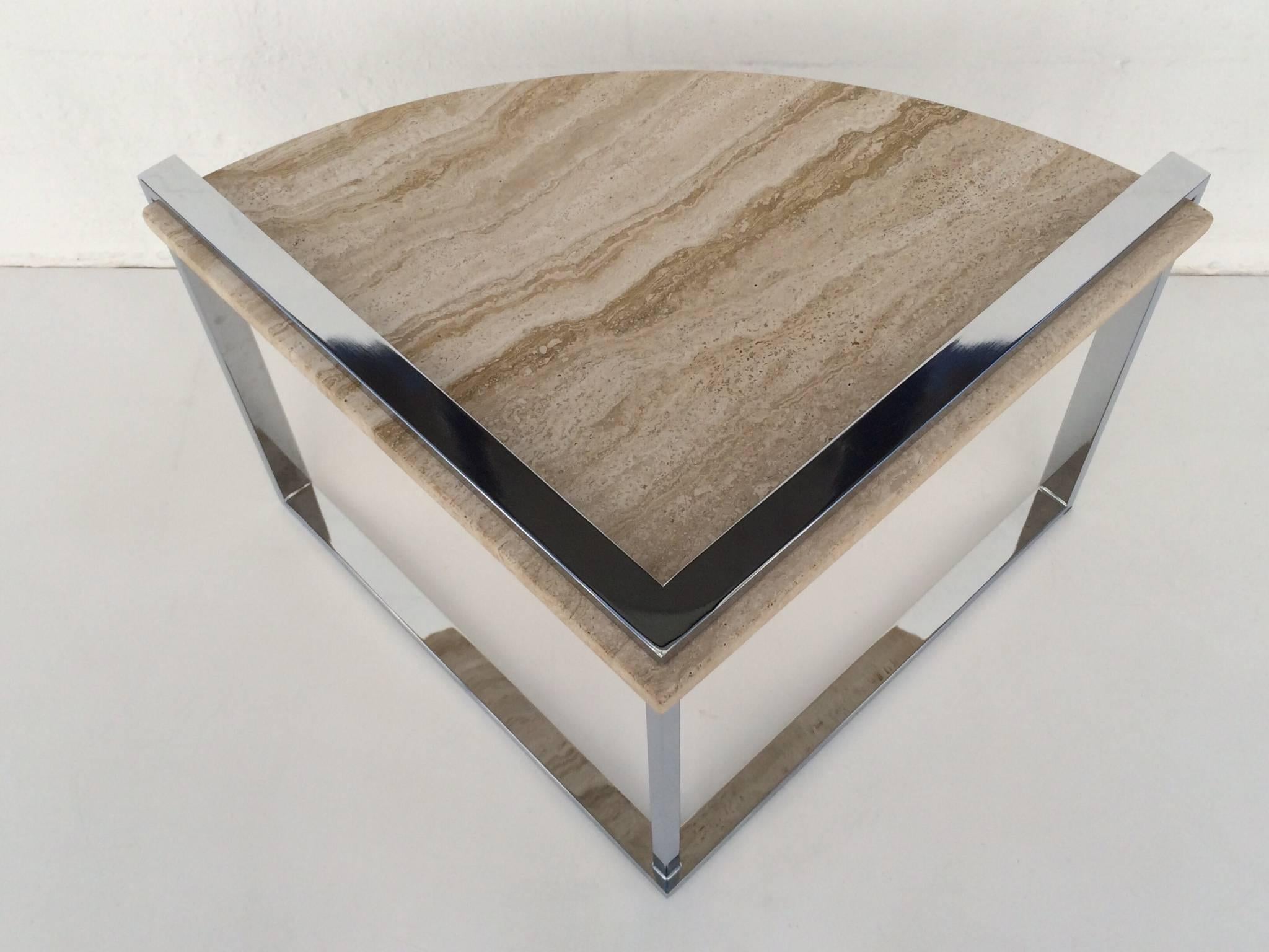  Travertine and Polished Chrome Nesting Tables Designed by Milo Baughman 4