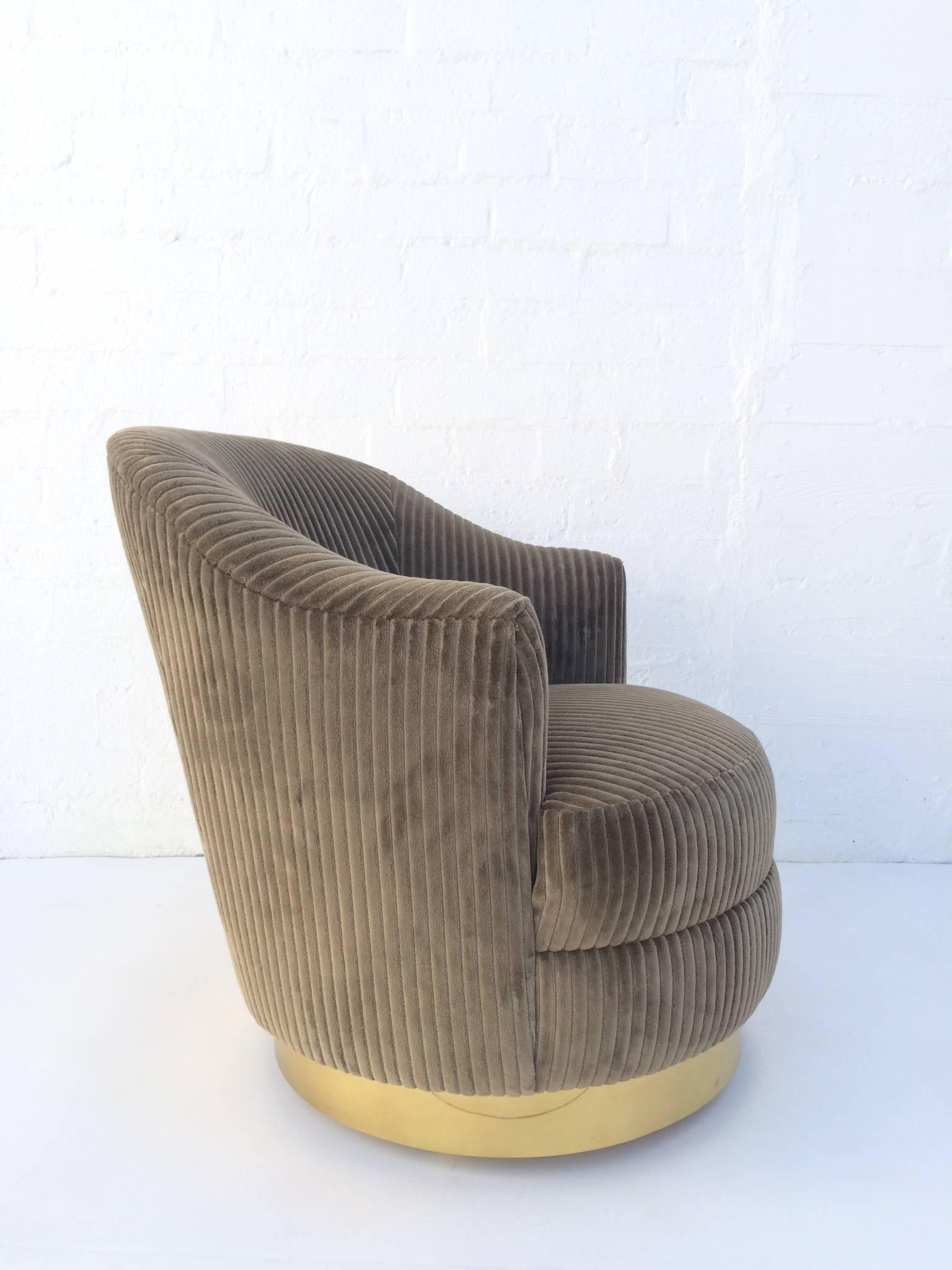 Late 20th Century Pair of Brass Swivel Club Chairs by Karl Springer