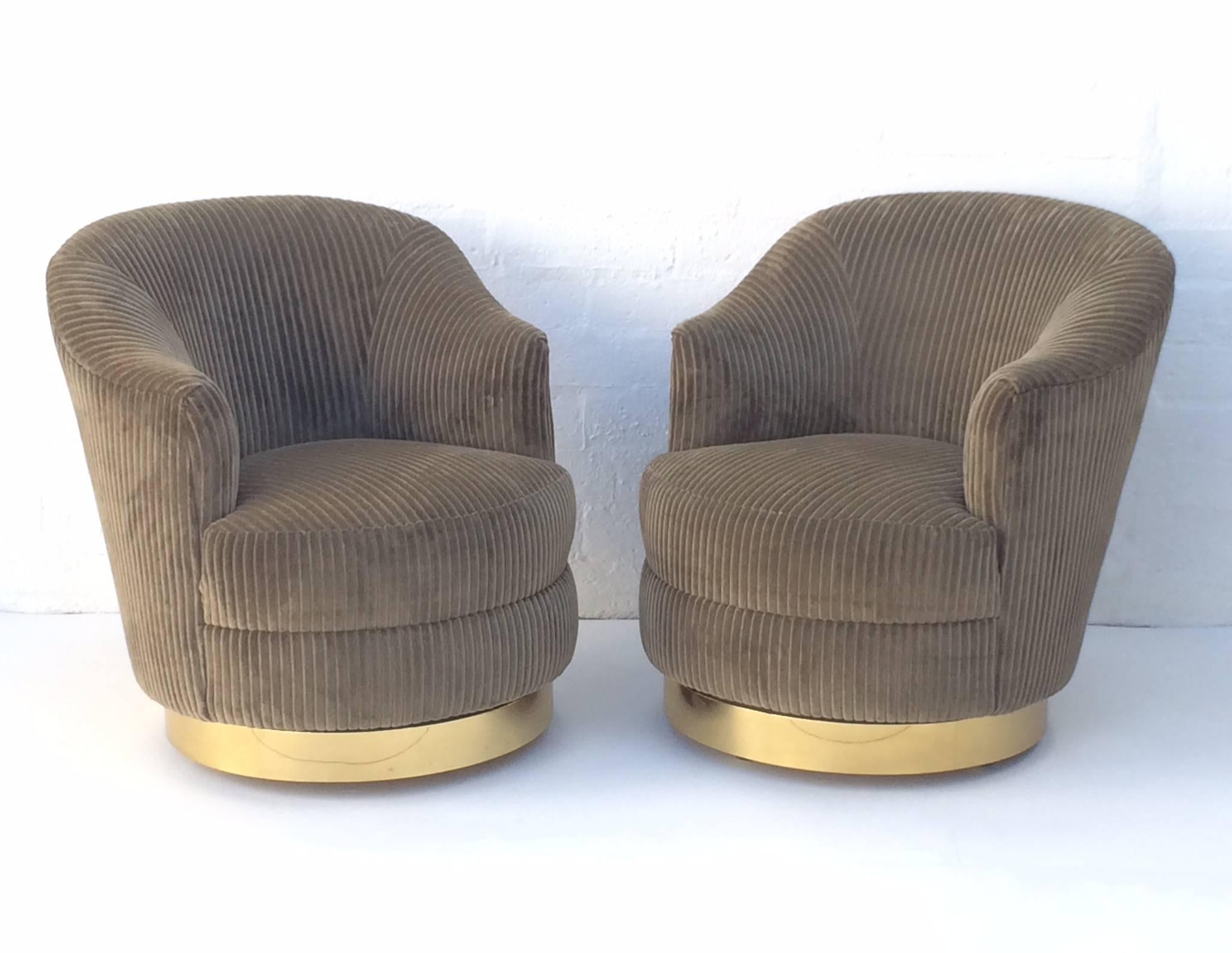 Pair of Brass Swivel Club Chairs by Karl Springer 3