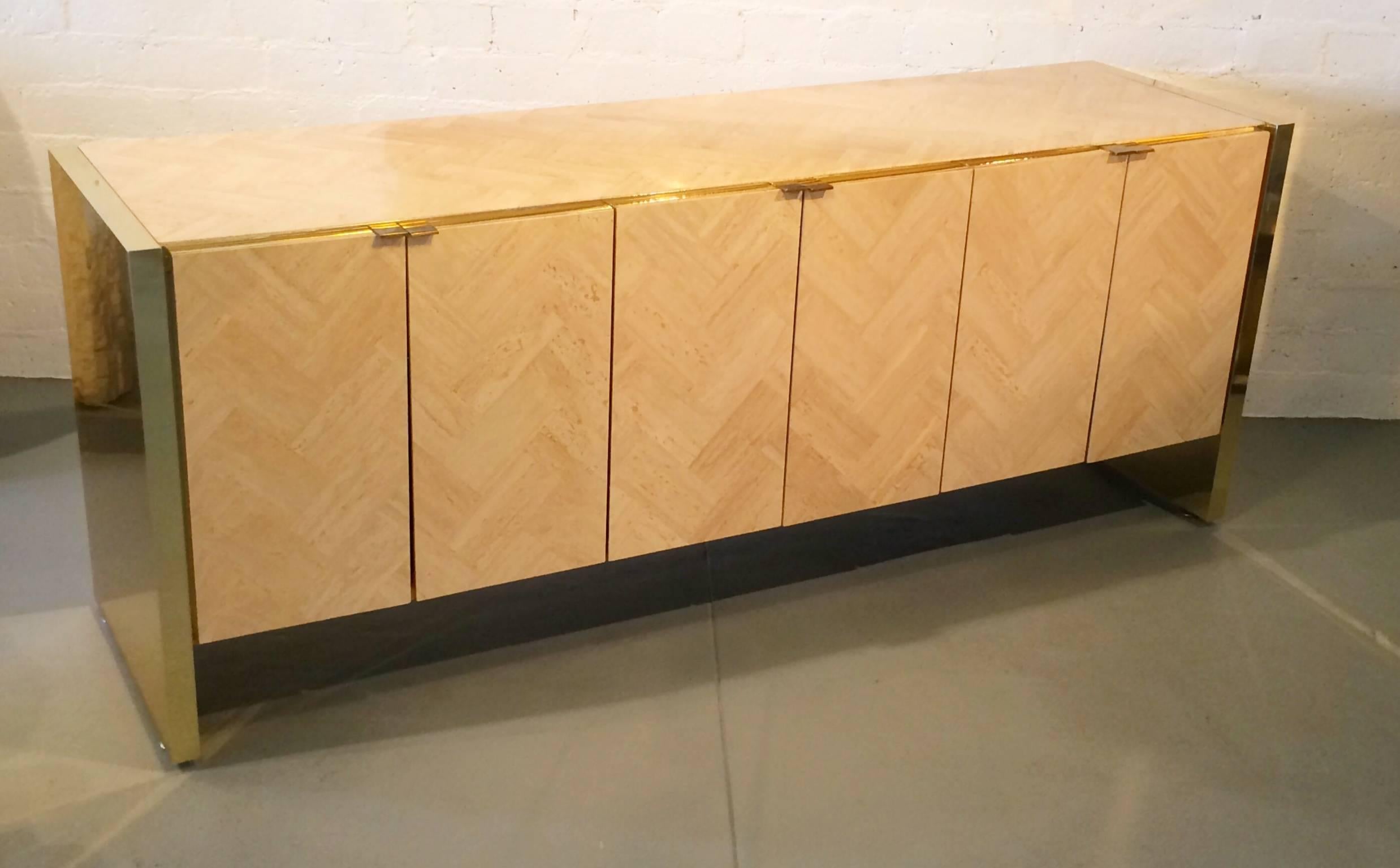 Italian Polished Travertine and Brass Cabinet by Ello 4