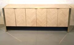 Italian Polished Travertine and Brass Cabinet by Ello