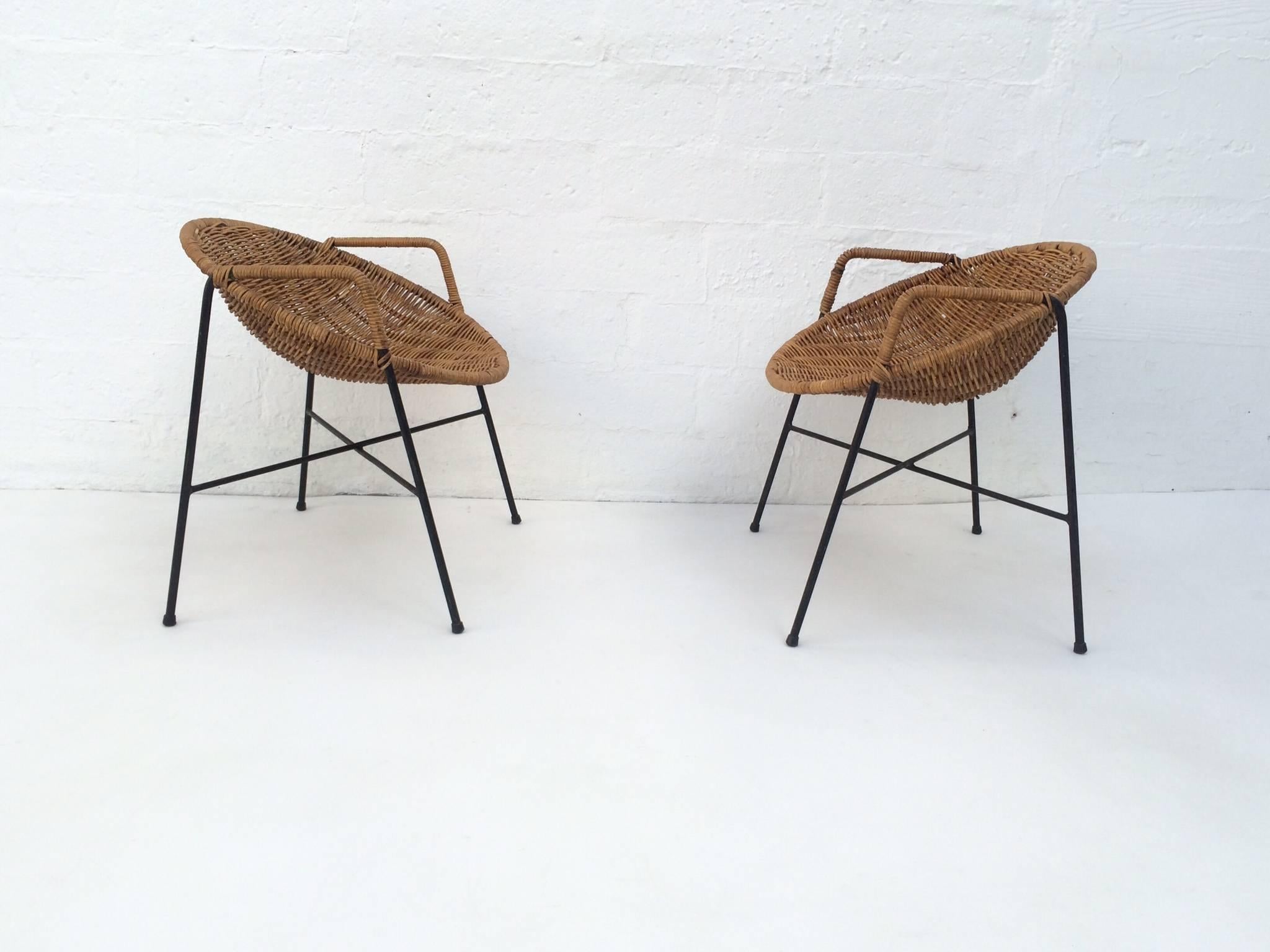 Rare Pair of Wrought Iron and Wicker Child Chairs by Salterini  3