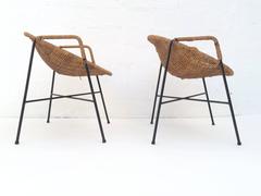 Rare Pair of Wrought Iron and Wicker Child Chairs by Salterini