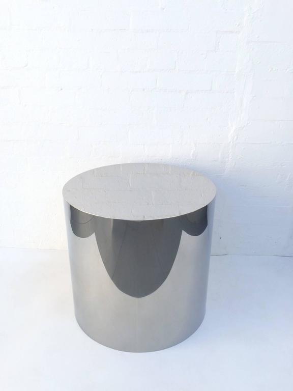 Large Seamless Polished Stainless Steel Drum Table Base by Pace Collection at 1stDibs