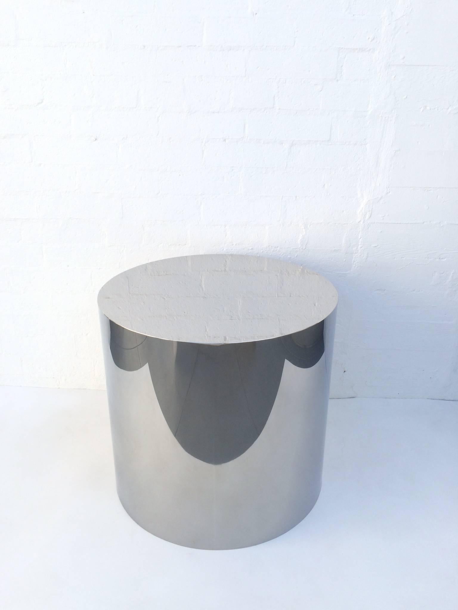 Mid-Century Modern Large Seamless Polished Stainless Steel Drum Table Base by Pace Collection