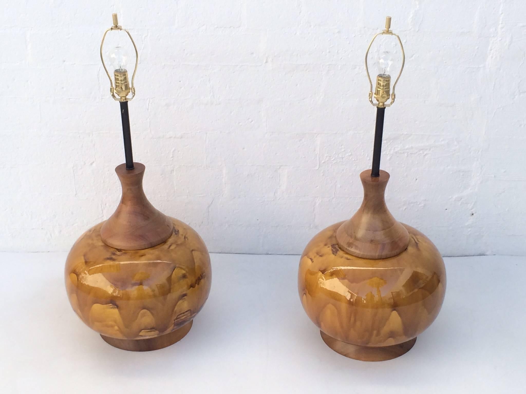 Mid-20th Century Large Pair of Drip Glazed Ceramic Lamps