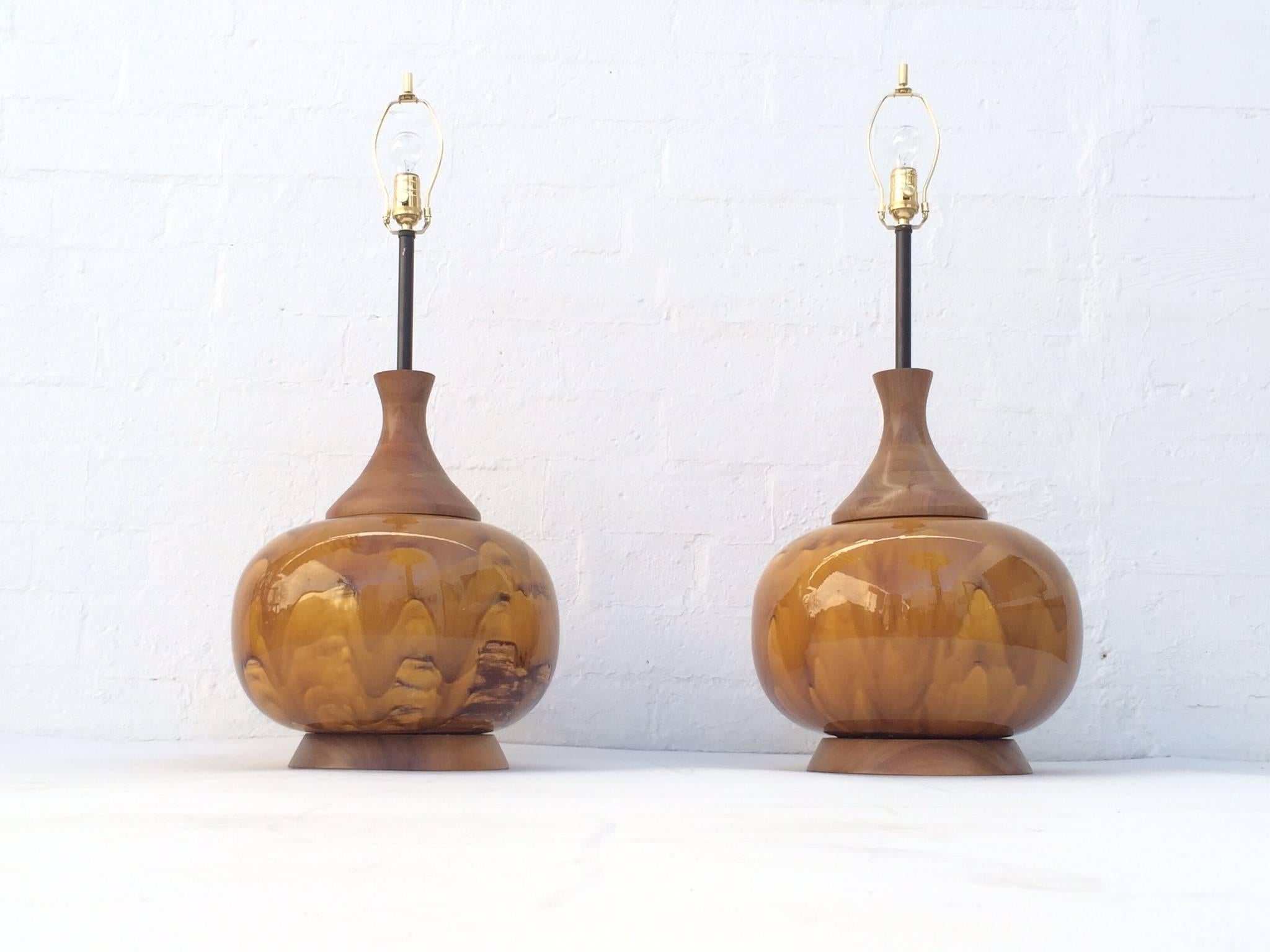 Large Pair of Drip Glazed Ceramic Lamps In Excellent Condition In Palm Springs, CA