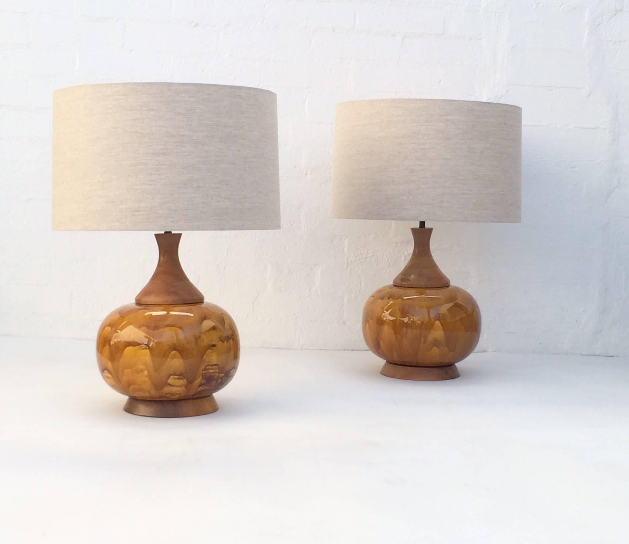 Large Pair of Drip Glazed Ceramic Lamps 1