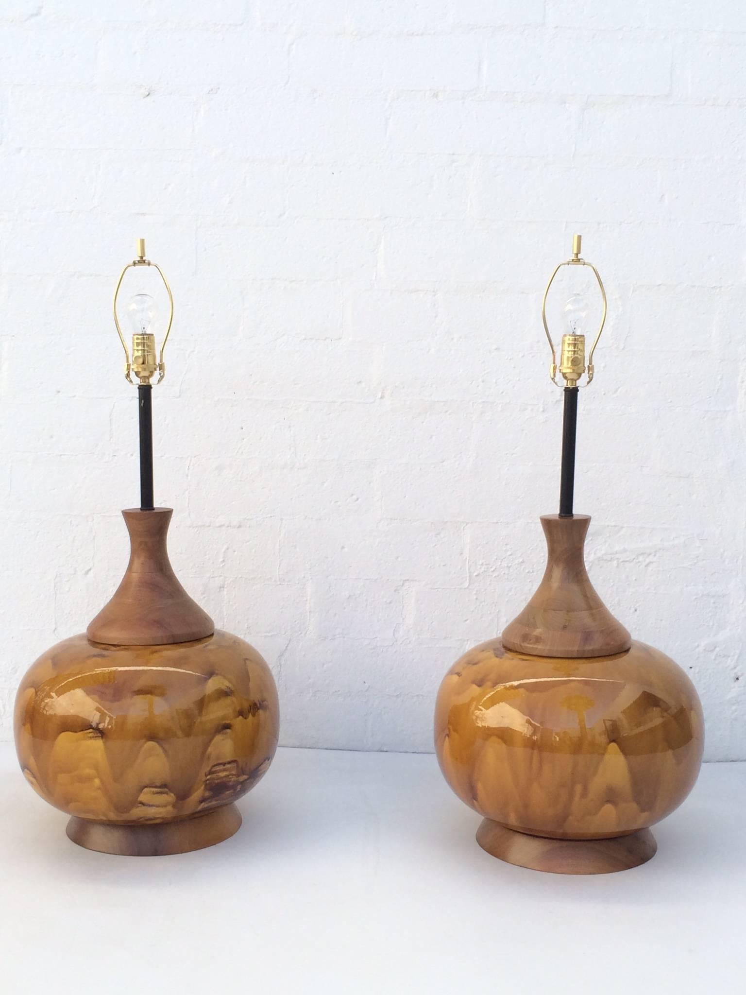 Mid-Century Modern Large Pair of Drip Glazed Ceramic Lamps