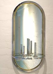 Chrome and Glass Mirror with Demilune Shelf by Pace Collection