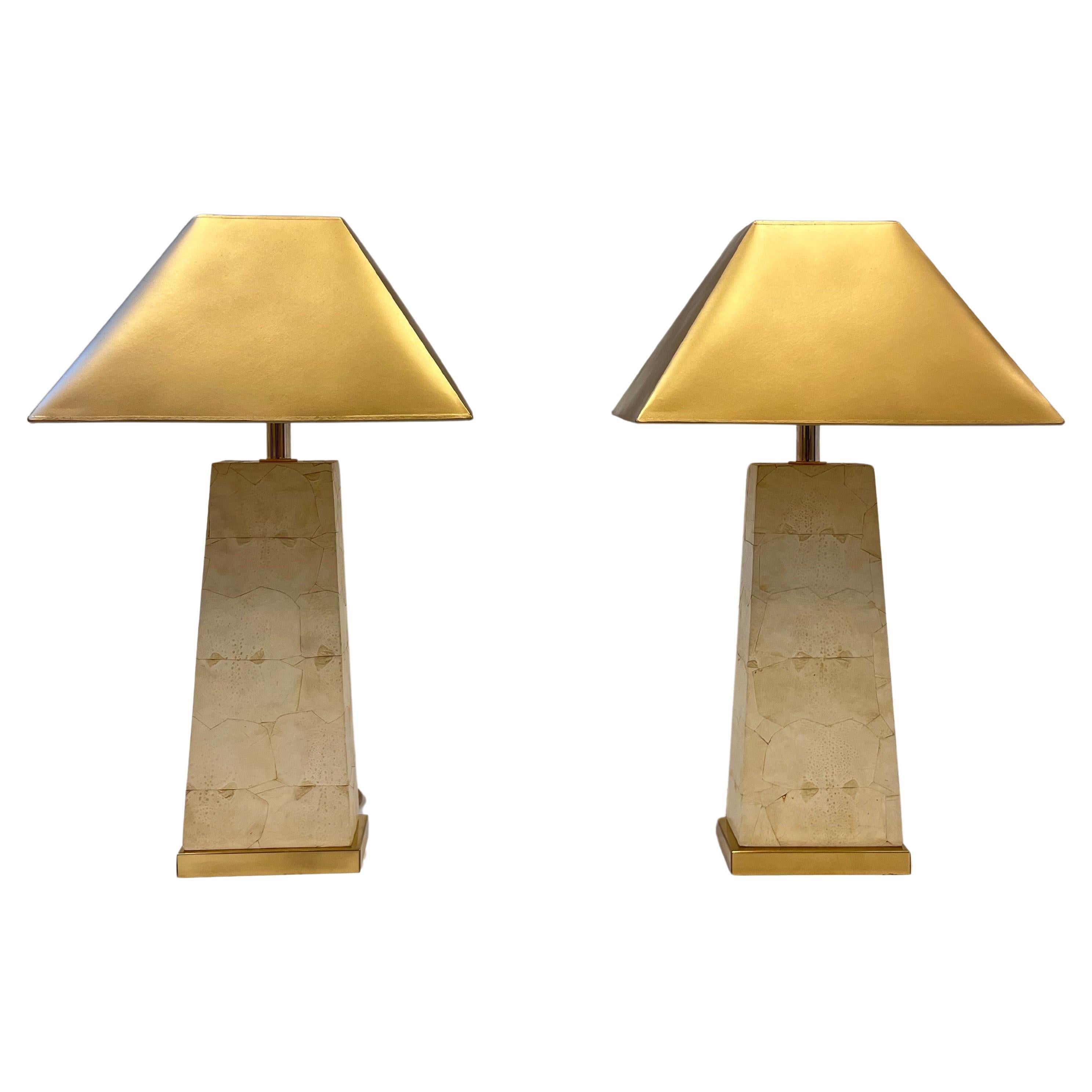 Pair of Toad Leather and Brass Table Lamps  For Sale