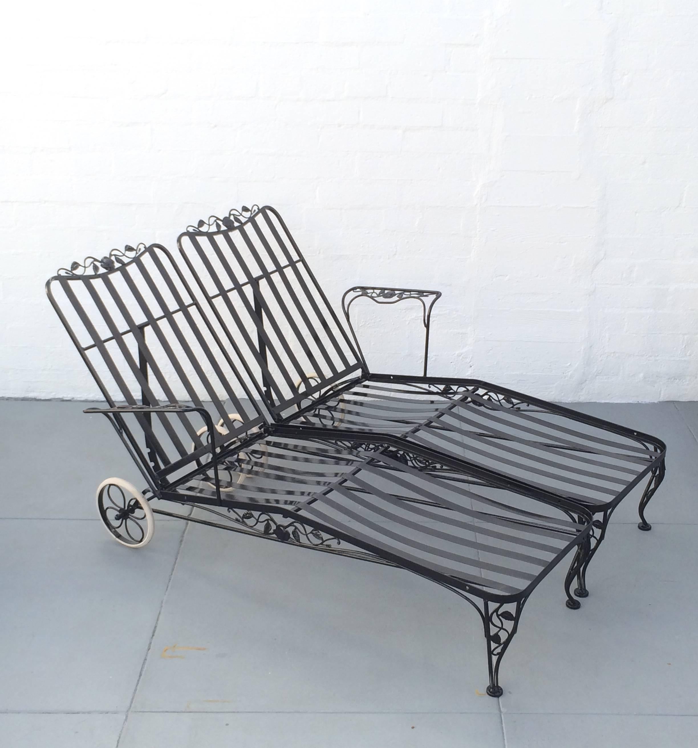 Wrought Iron Lounge Chaise for Two Designed by Russell Woodard 1