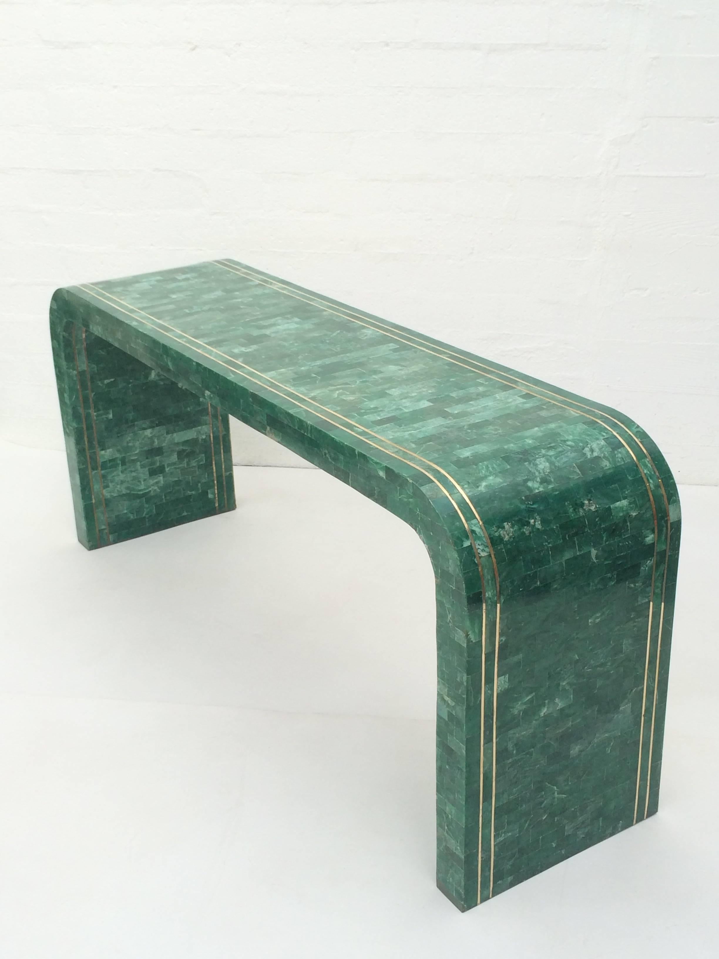 Mid-20th Century Green Marble and Brass Waterfall Console Table by Maitland-Smith