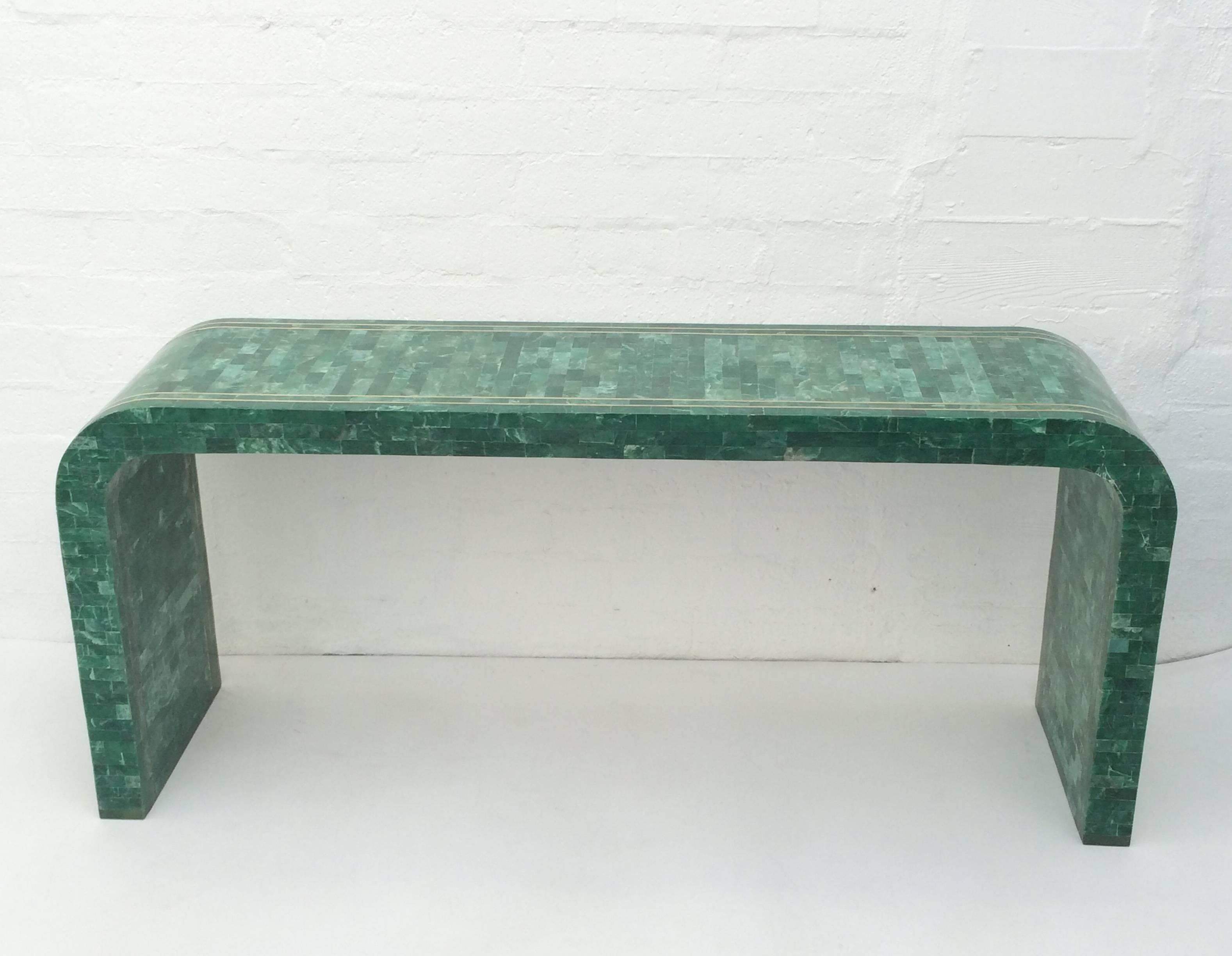 Polished Green Marble and Brass Waterfall Console Table by Maitland-Smith