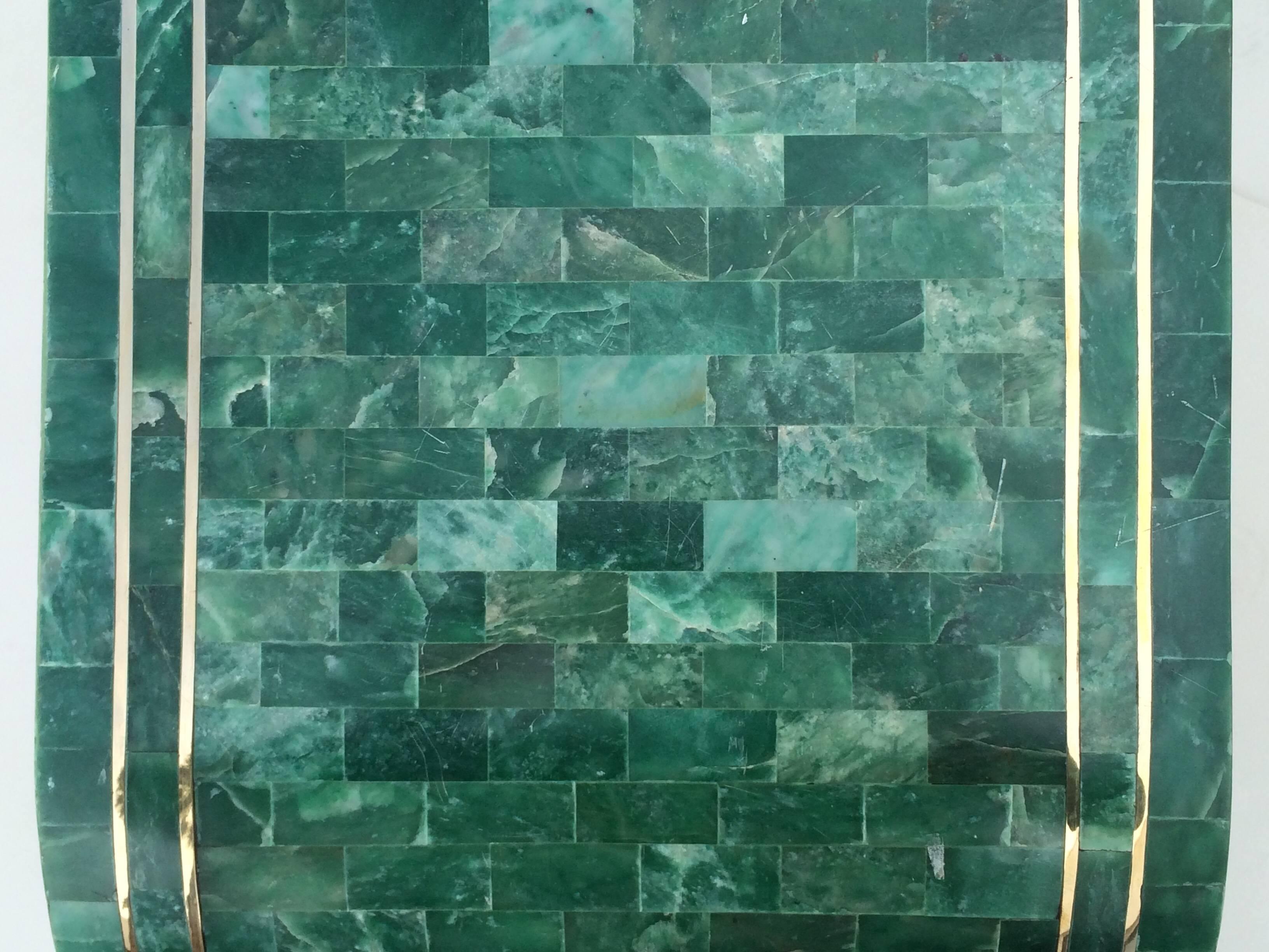 Mid-Century Modern Green Marble and Brass Waterfall Console Table by Maitland-Smith