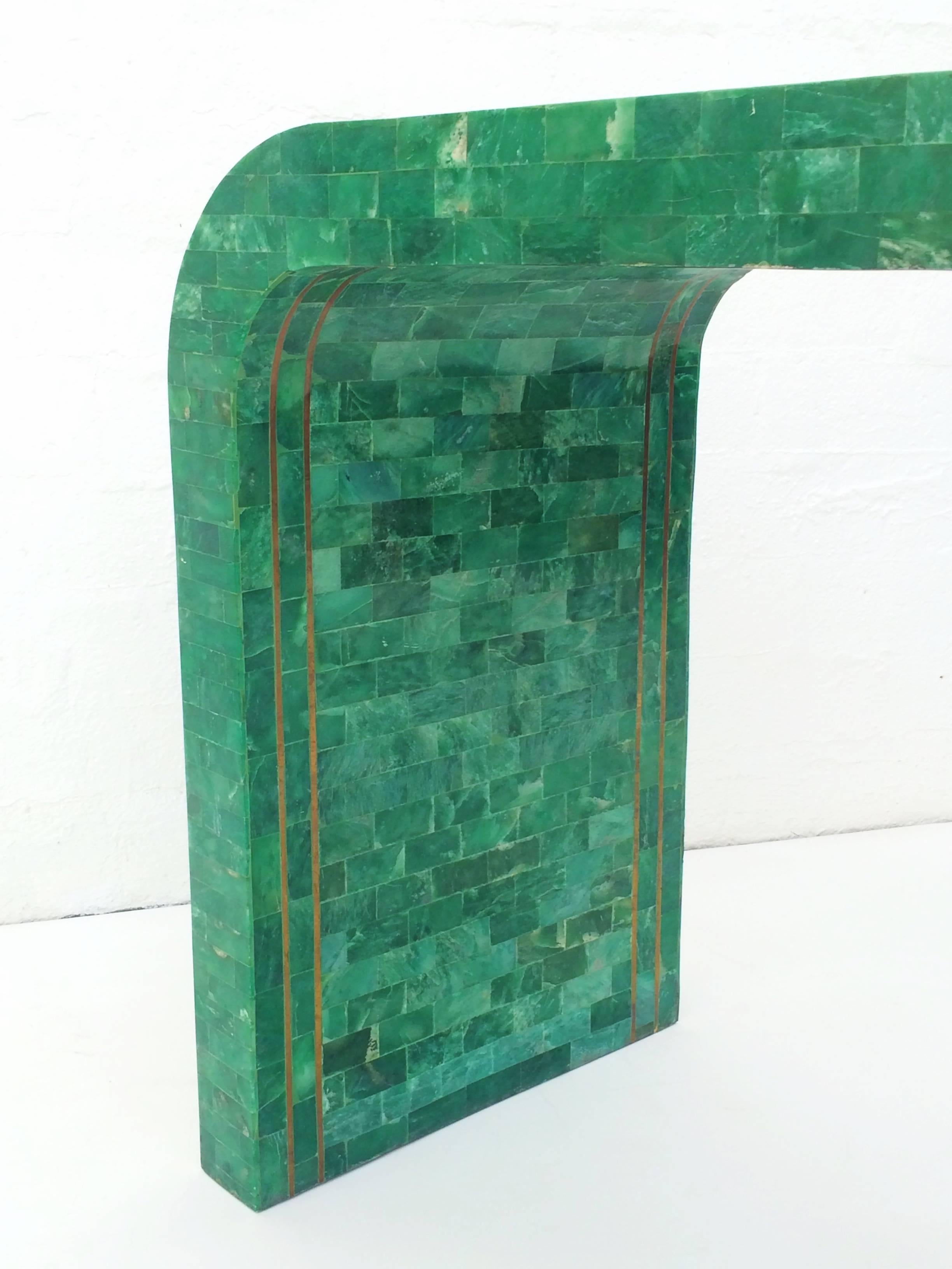 American Green Marble and Brass Waterfall Console Table by Maitland-Smith