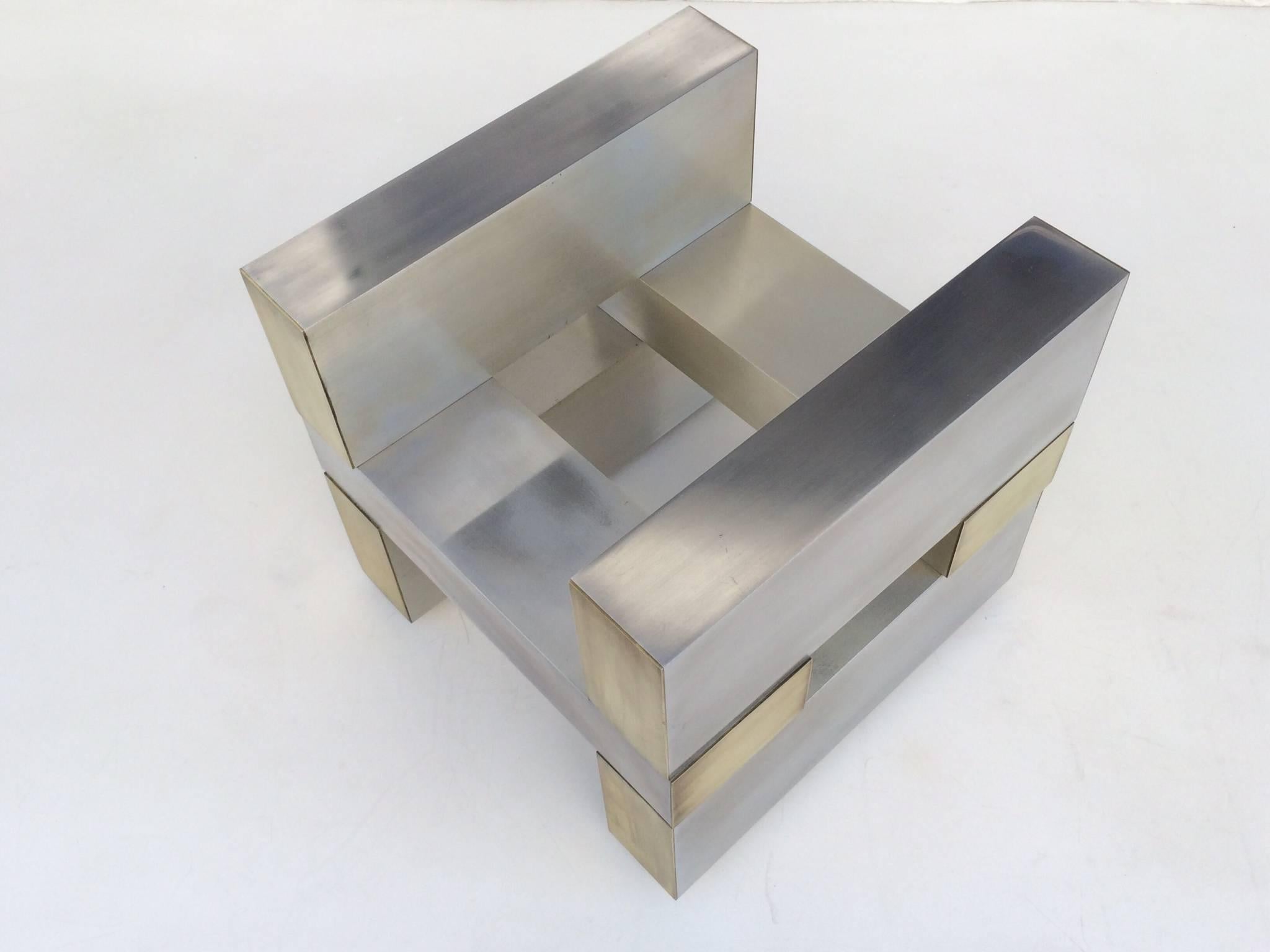 English Aluminum and Brass Cocktail Table Base by Paul Mayen for Habitat For Sale