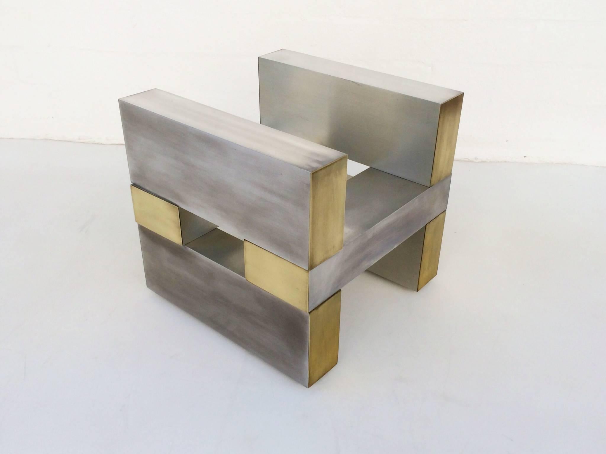 Aluminum and brass cocktail table base designed by Paul Mayen, circa 1970s. 
Made by Habitat international. 
We have priced this without the glass top to make shipping easier, but can include a new glass top for an additional charge.
