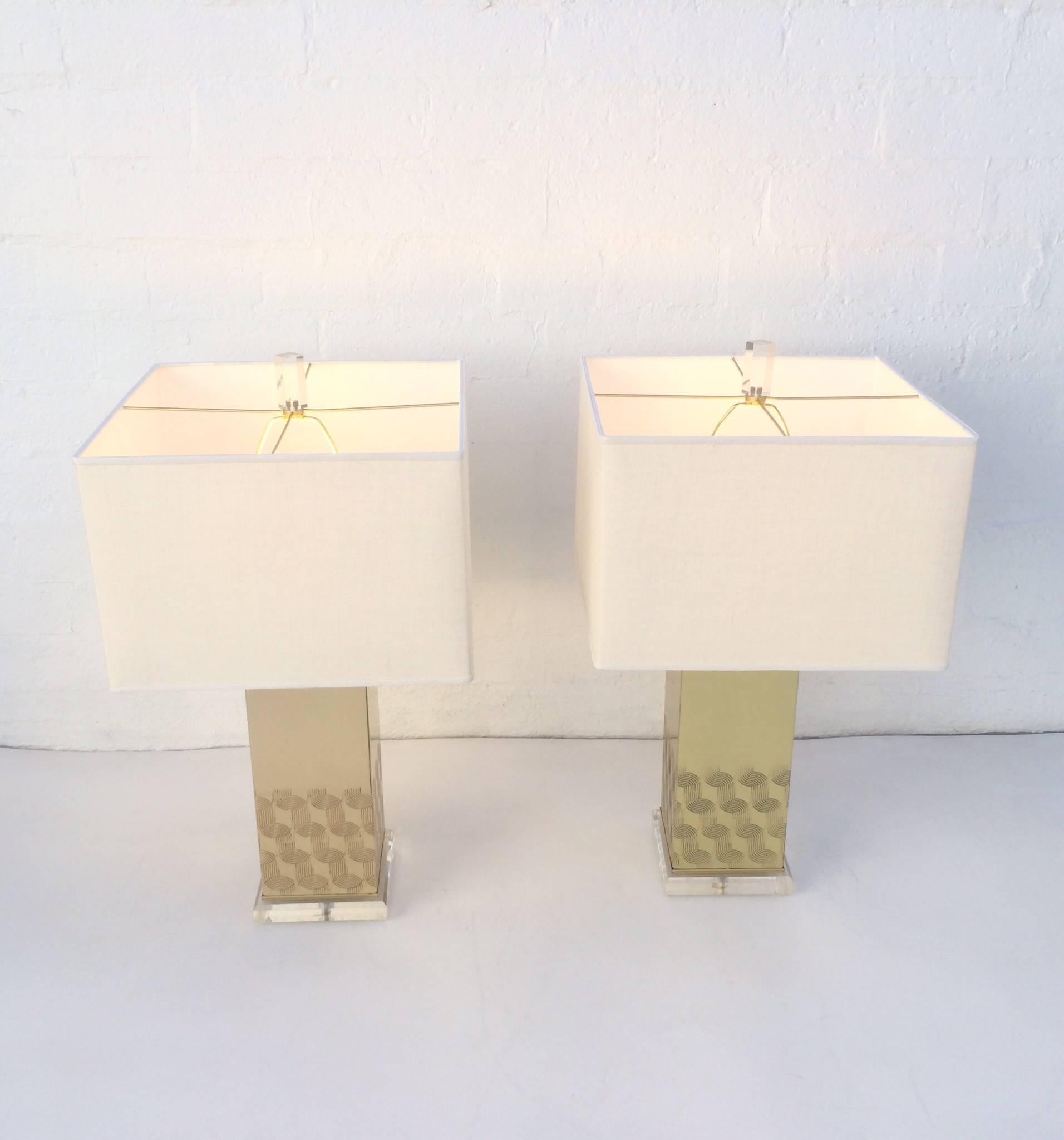 Modern Polished Brass and Acrylic Table Lamps For Sale
