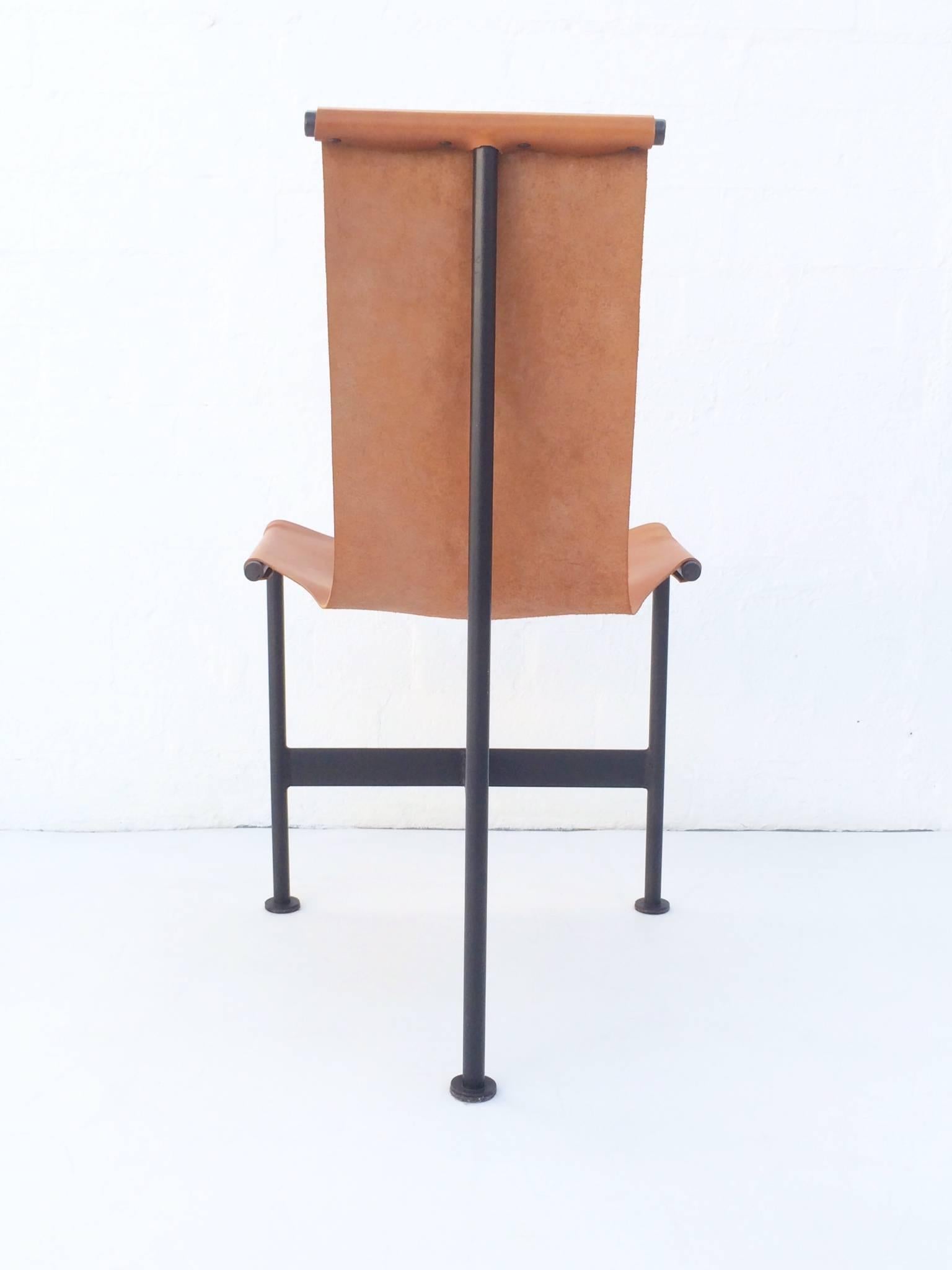 Mid-Century Modern Set of Six 1940s Leather and Iron Sling Dining Chairs