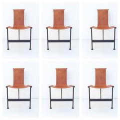 Set of Six 1940s Leather and Iron Sling Dining Chairs