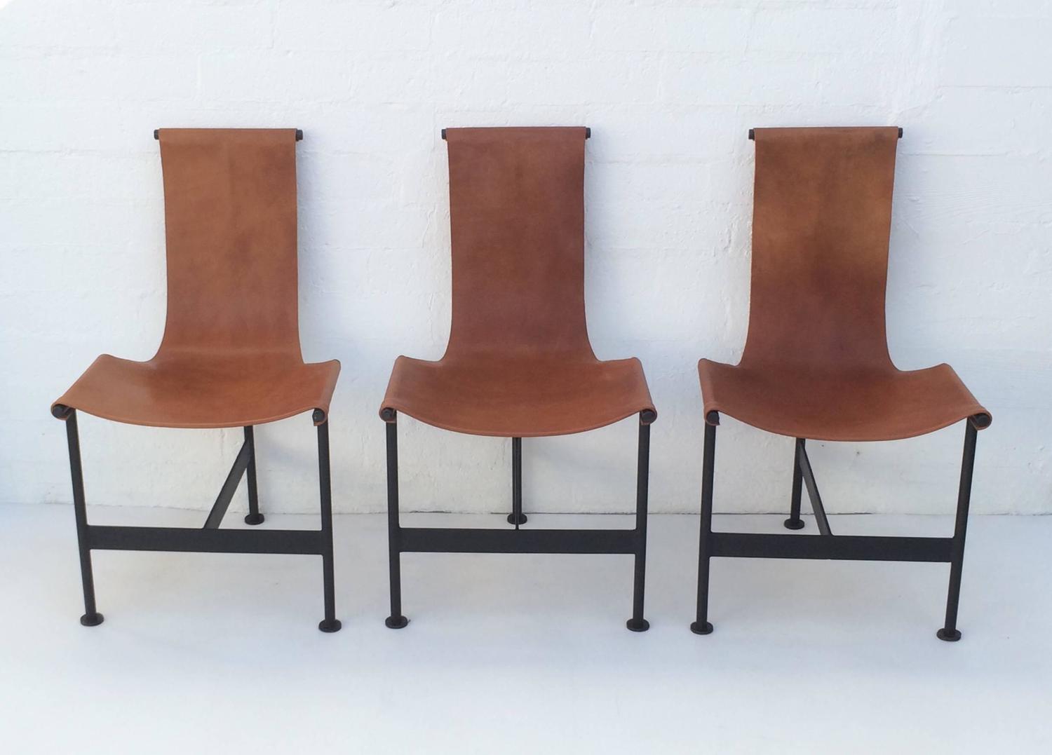 Set of Six 1940s Leather and Iron Sling Dining Chairs at 1stdibs