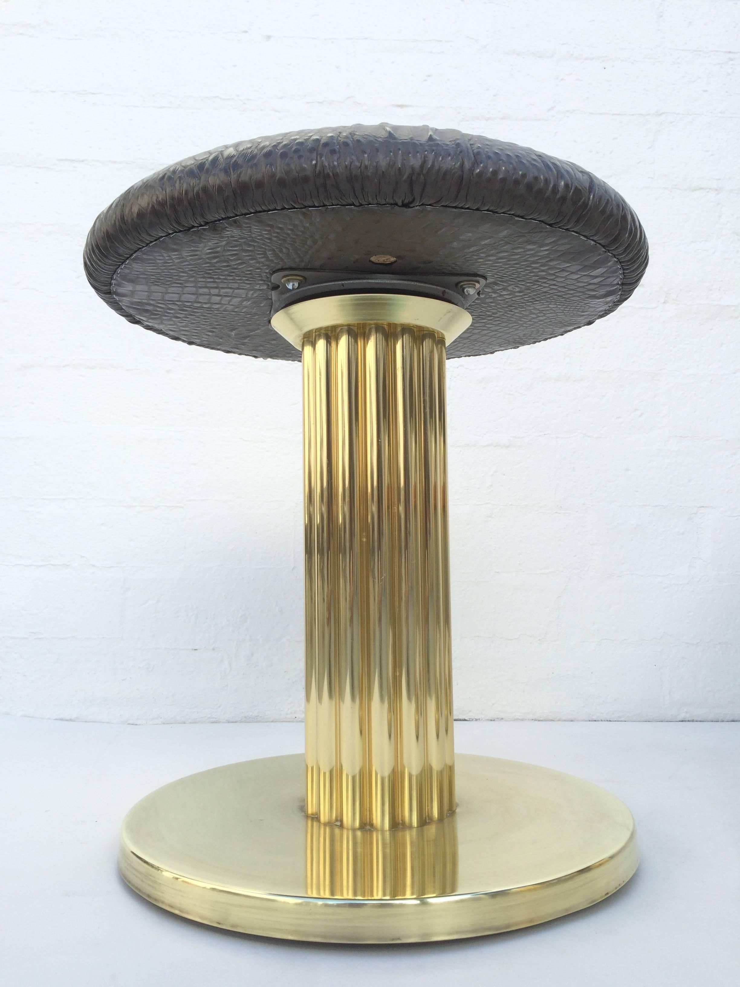 Late 20th Century Brass and Leather Swivel Stools by Design for Leisure Ltd