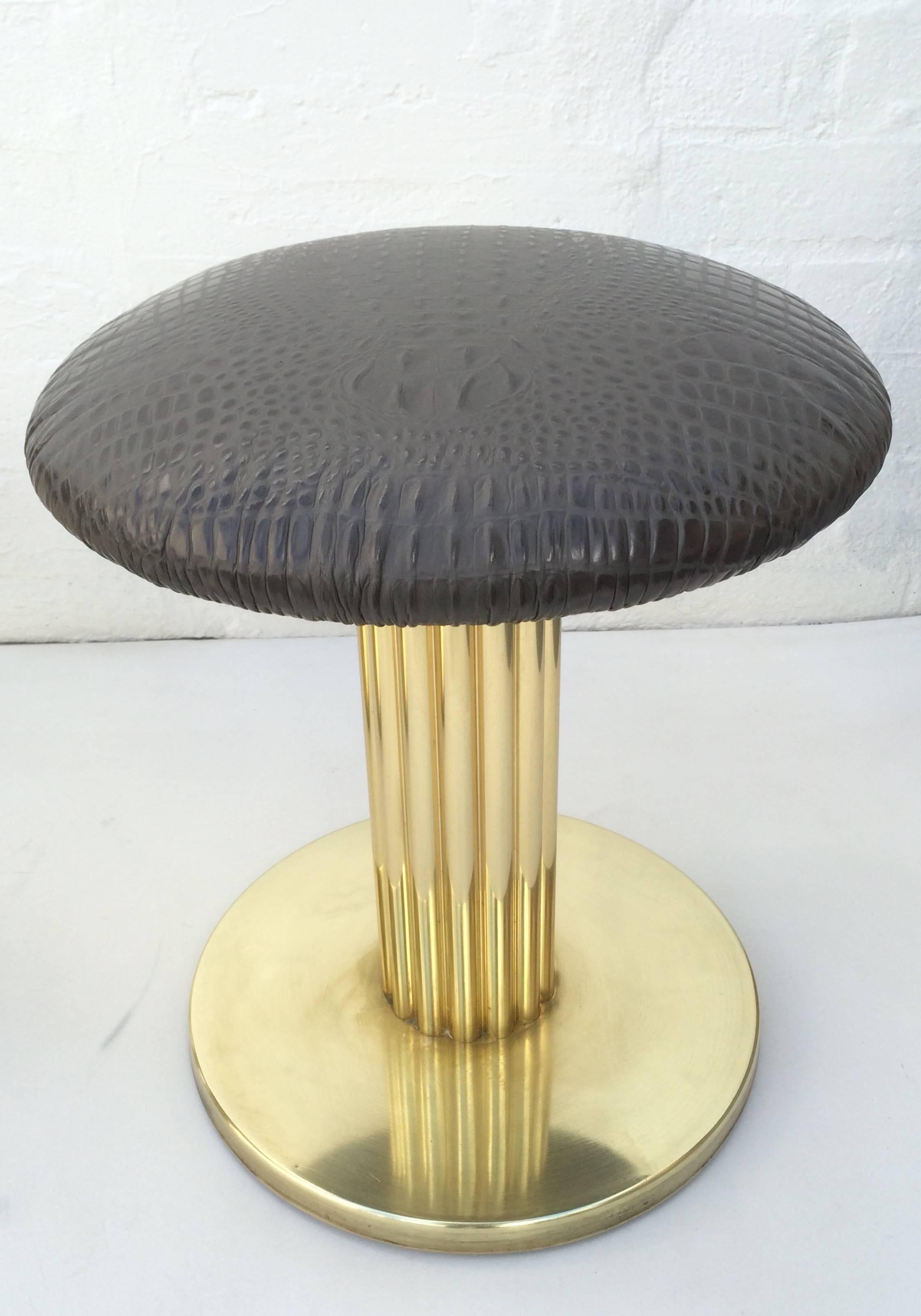 Brass and Leather Swivel Stools by Design for Leisure Ltd In Excellent Condition In Palm Springs, CA