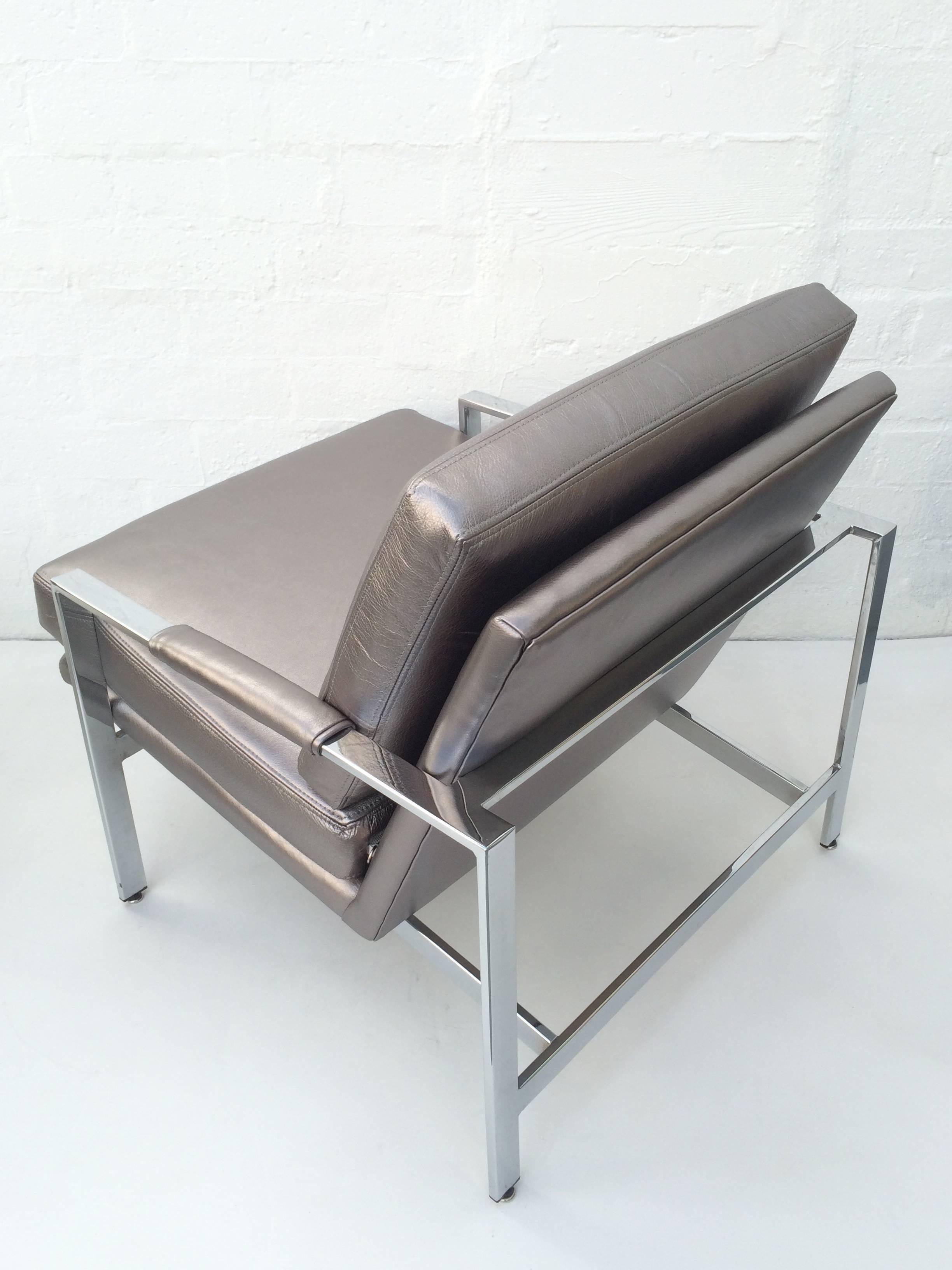 Polished Chrome and Leather Lounge Chairs by Milo Baughman for Thayer Coggin