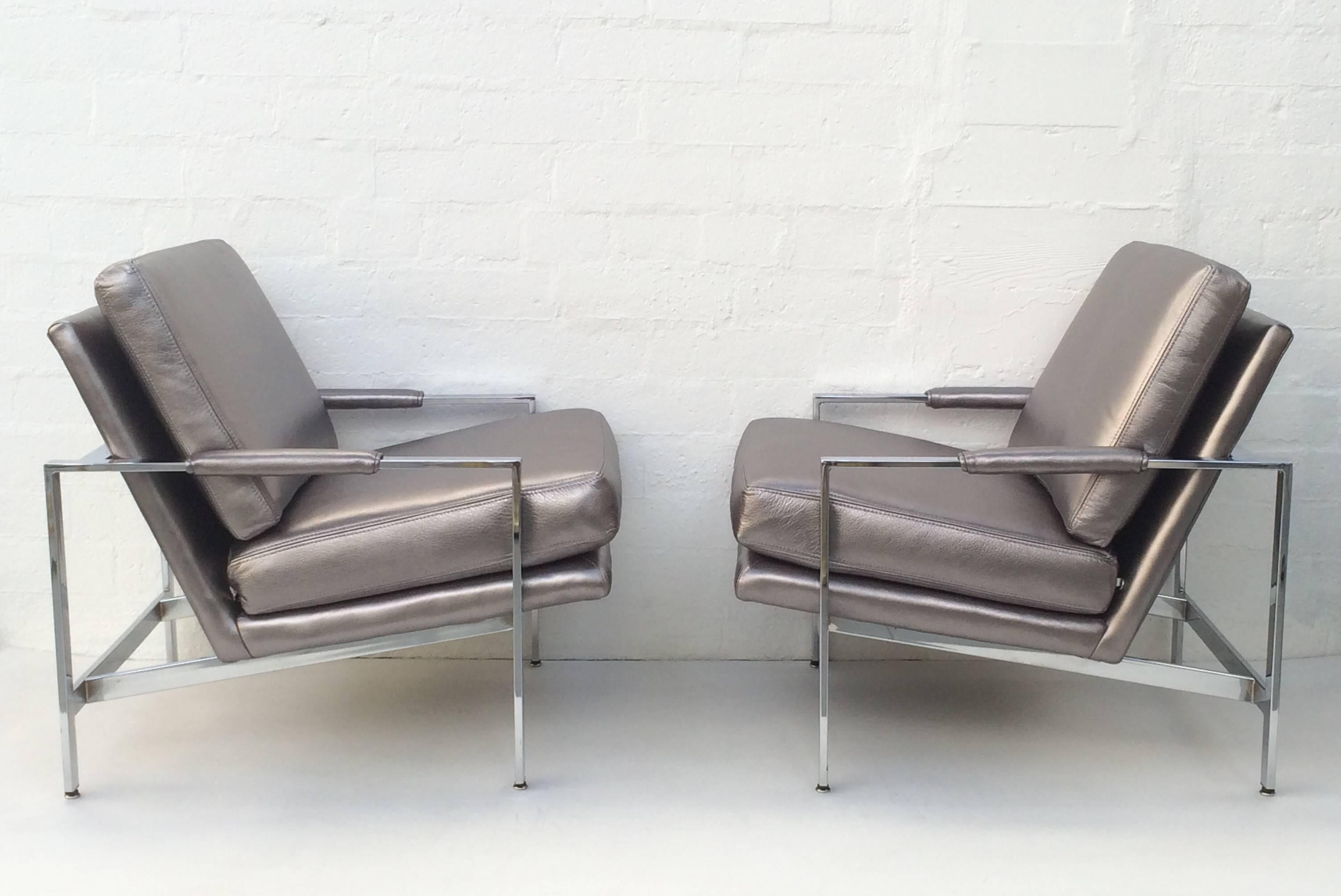 Chrome and Leather Lounge Chairs by Milo Baughman for Thayer Coggin 1