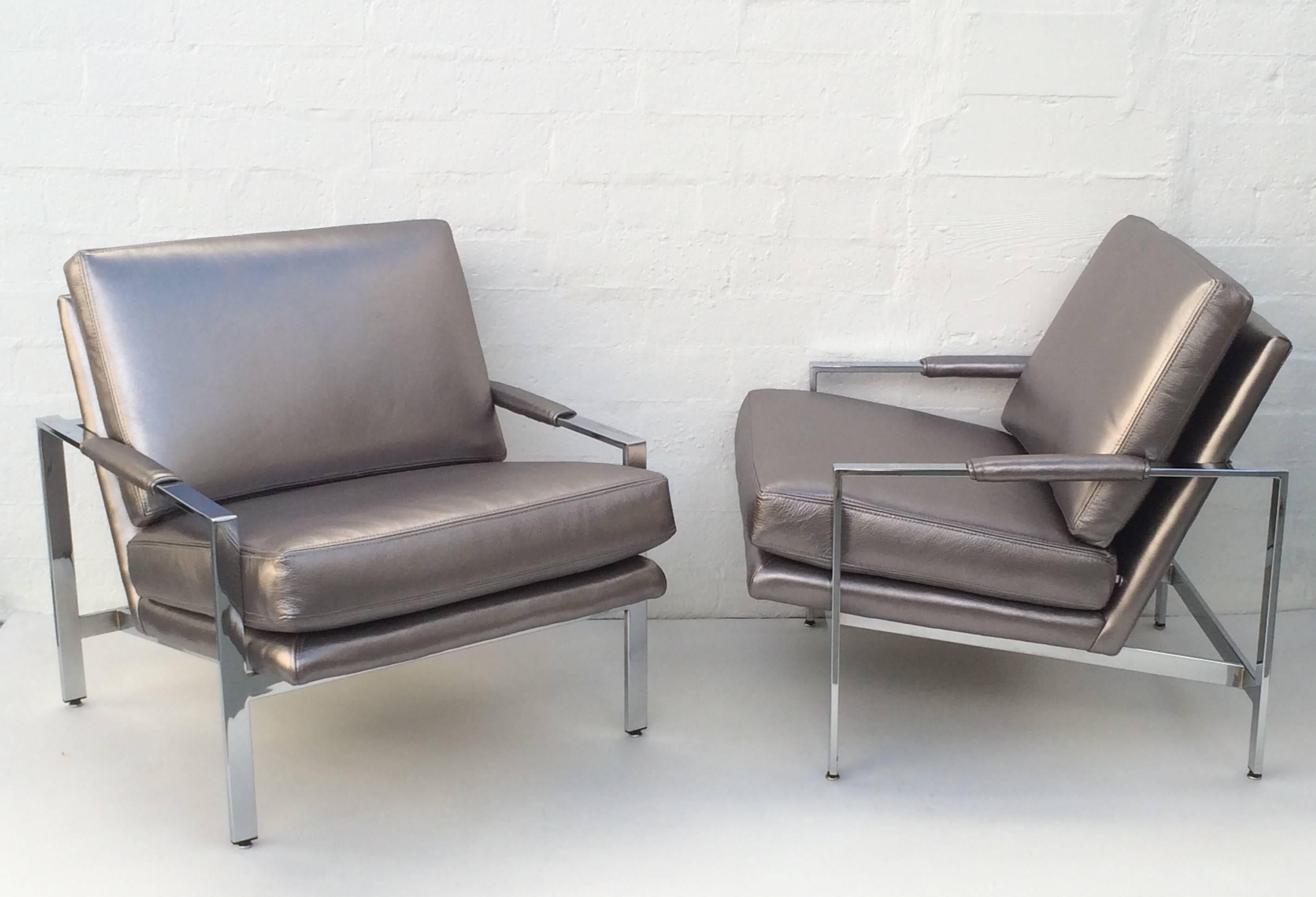 American Chrome and Leather Lounge Chairs by Milo Baughman for Thayer Coggin