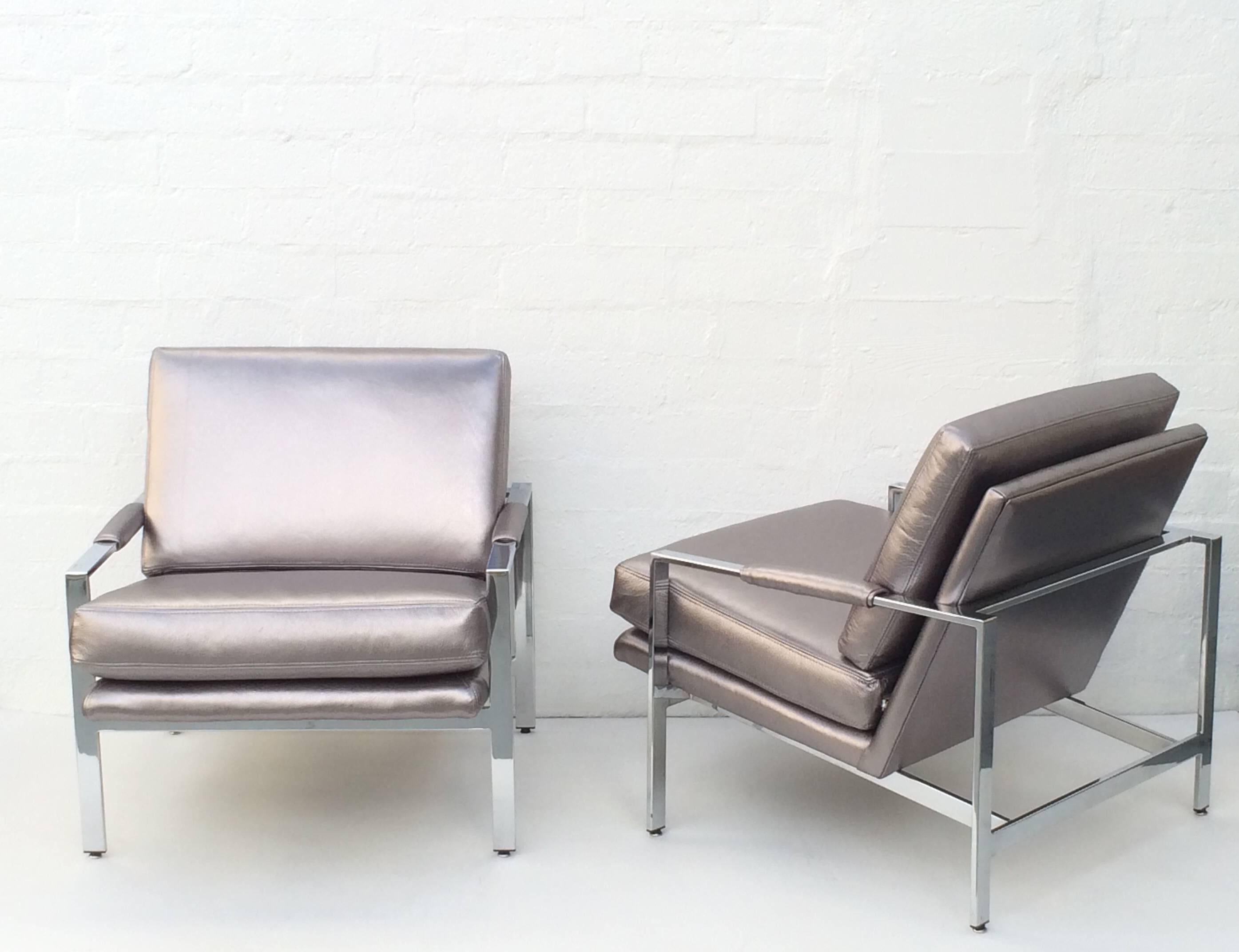 Mid-Century Modern Chrome and Leather Lounge Chairs by Milo Baughman for Thayer Coggin