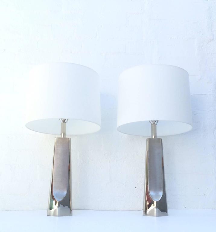 Pair of Polished Nickel Table Lamps Designed by Maurizio Tempestini at
