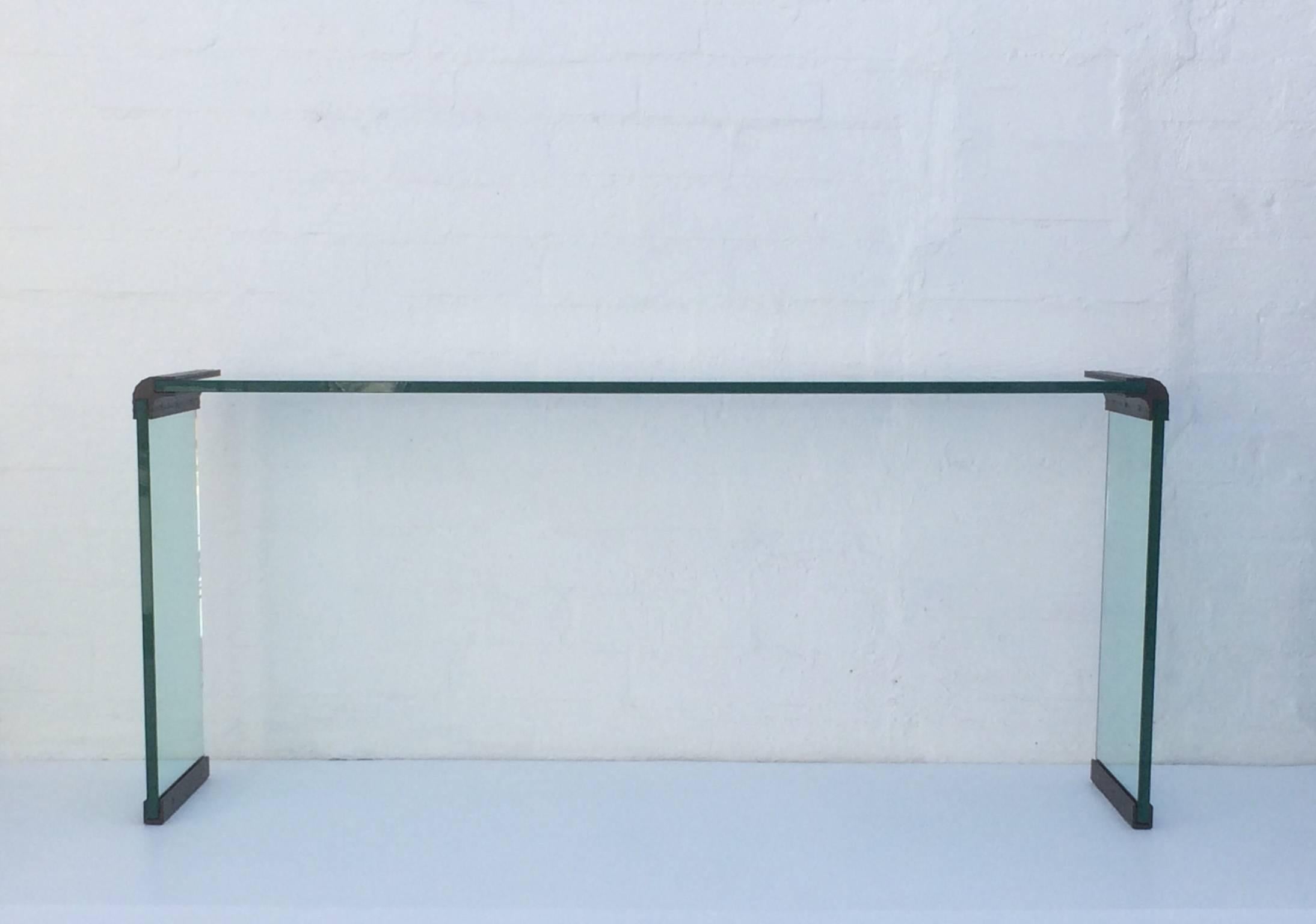 Modern Scalloped Bronze and Glass Console Table by Leon Rosen for Pace Collection