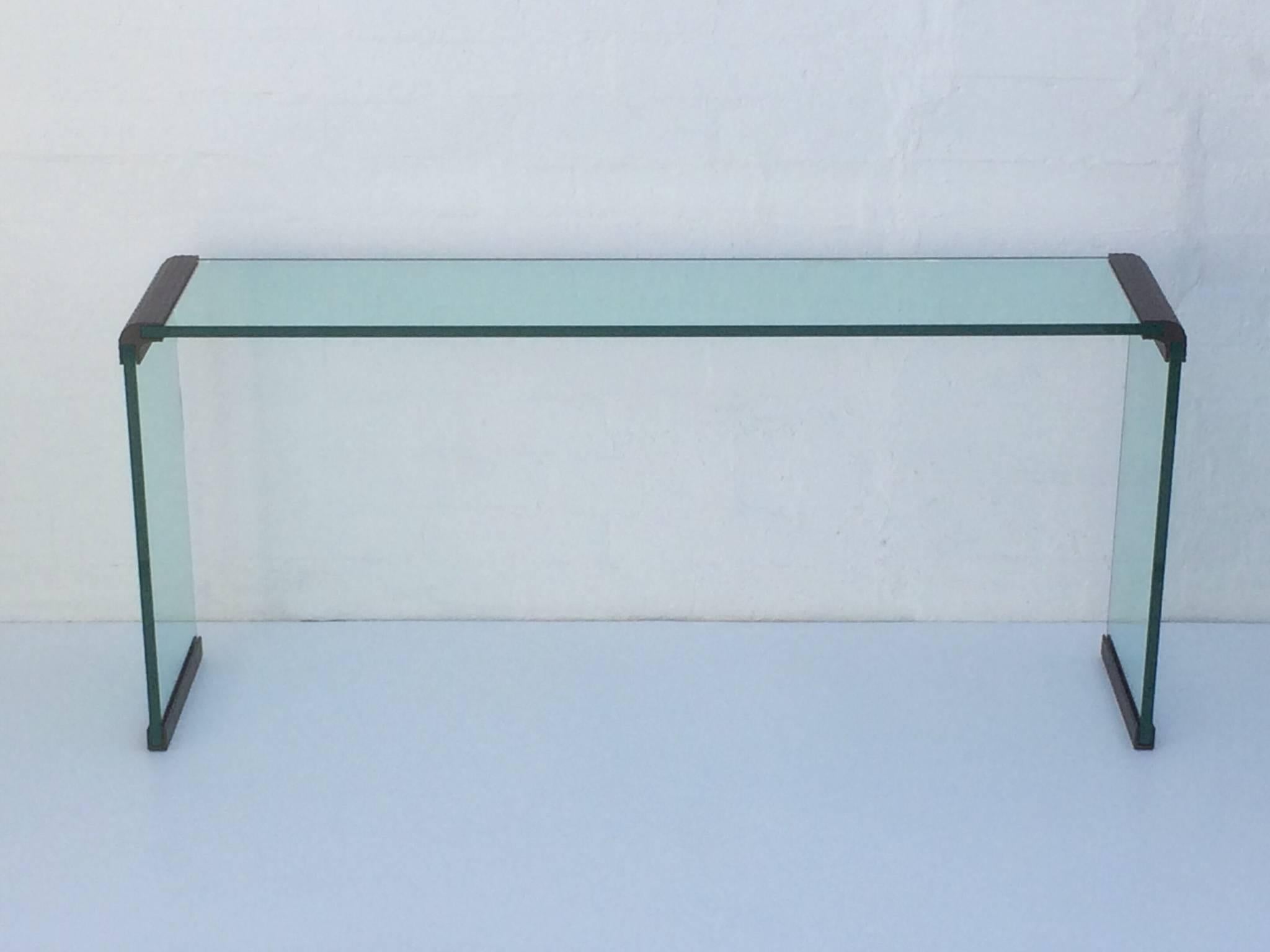 American Scalloped Bronze and Glass Console Table by Leon Rosen for Pace Collection