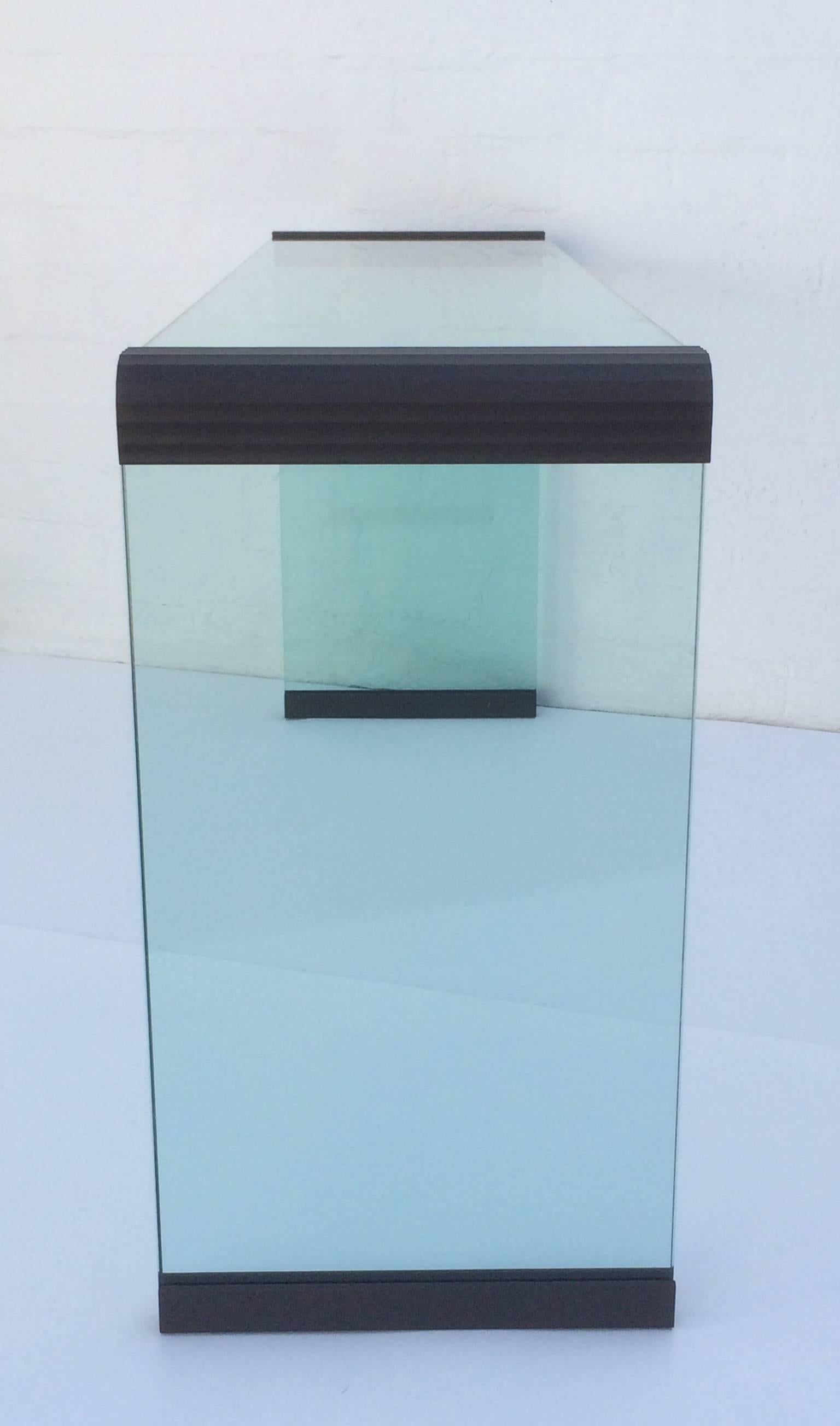 Scalloped Bronze and Glass Console Table by Leon Rosen for Pace Collection In Excellent Condition In Palm Springs, CA