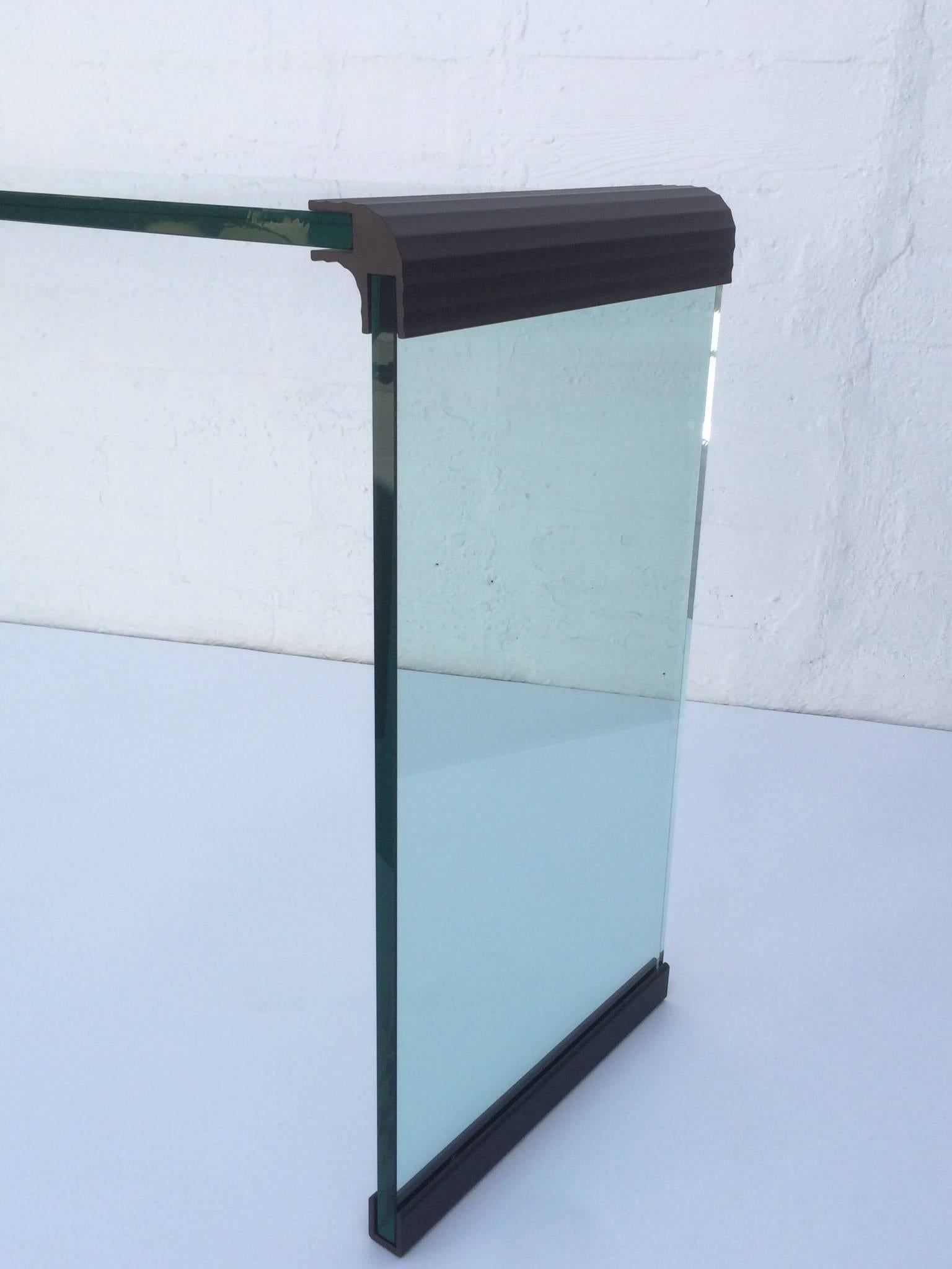 Late 20th Century Scalloped Bronze and Glass Console Table by Leon Rosen for Pace Collection