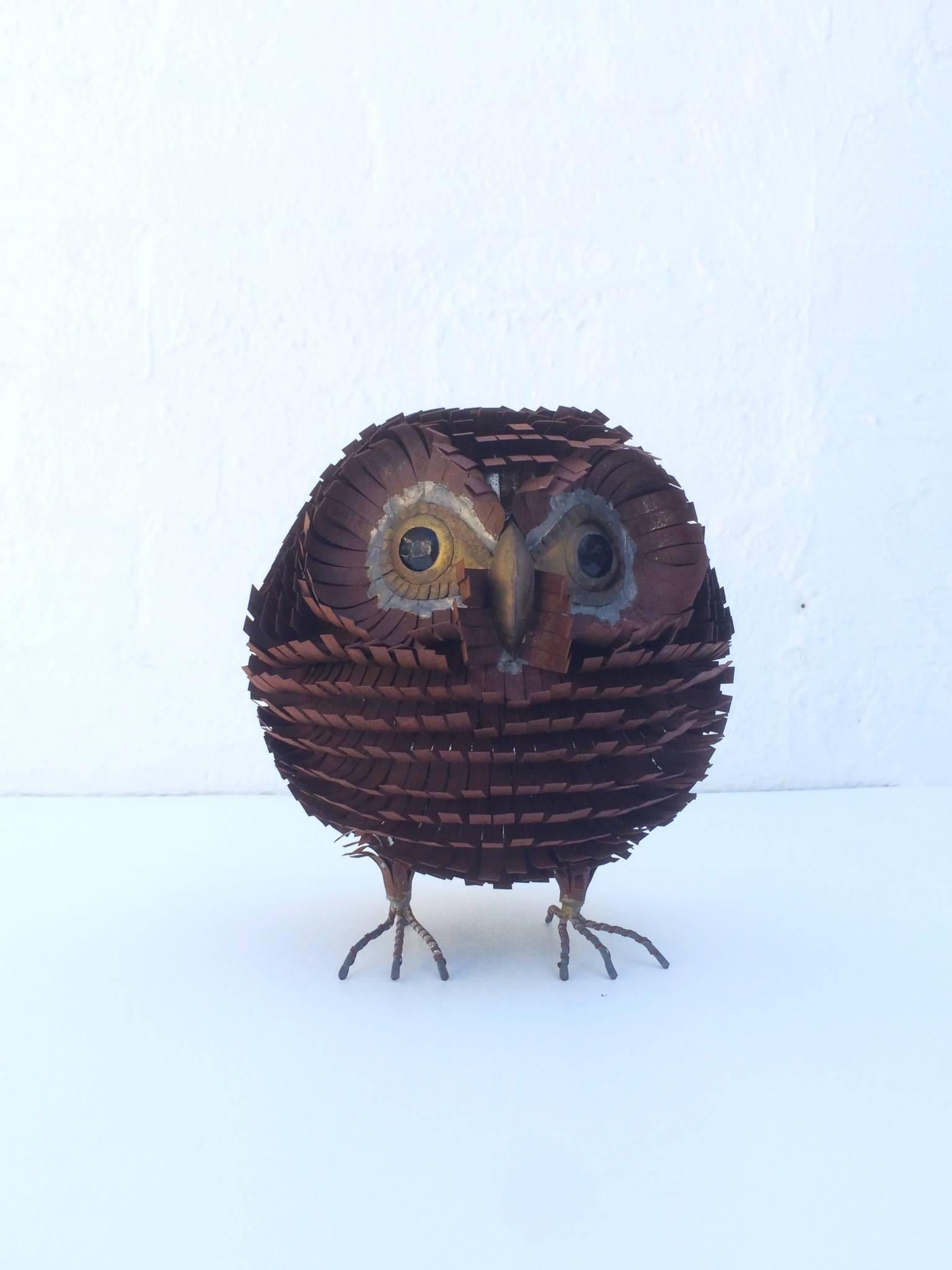 Late 20th Century Brass and Metal Owl Sculpture by Curtis Jere.