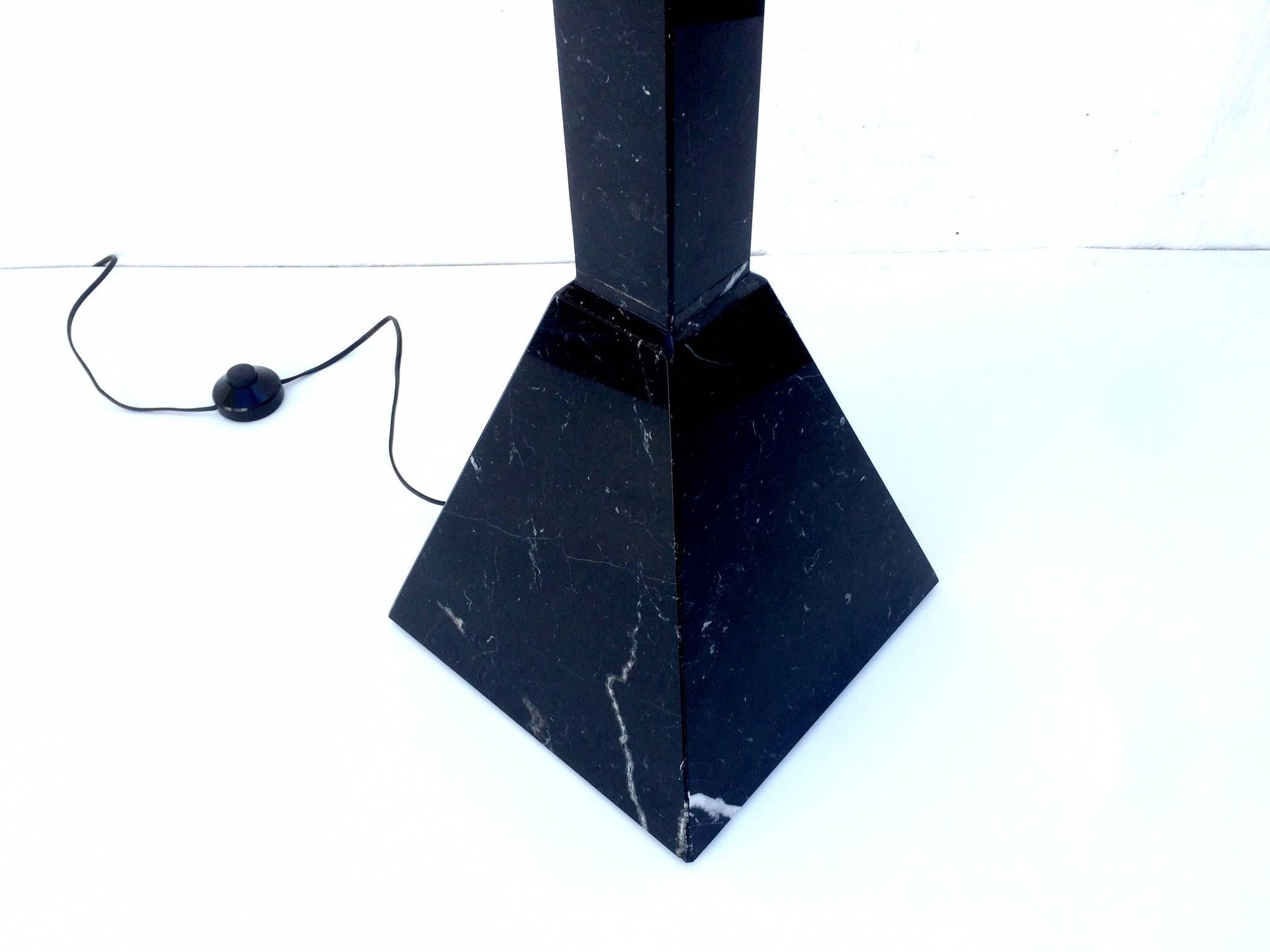 Polished Postmodern Italian Black Marble Torchiere Floor Lamp