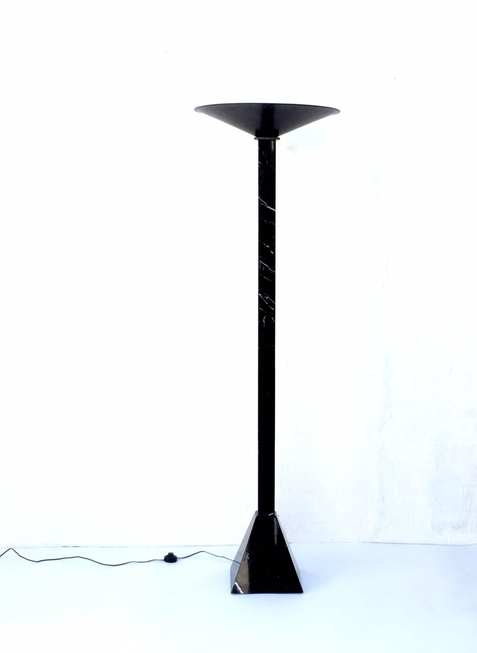 Late 20th Century Postmodern Italian Black Marble Torchiere Floor Lamp