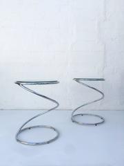 Polished Chrome and Glass Spiral Occasional Tables by Leon Rosen for Pace