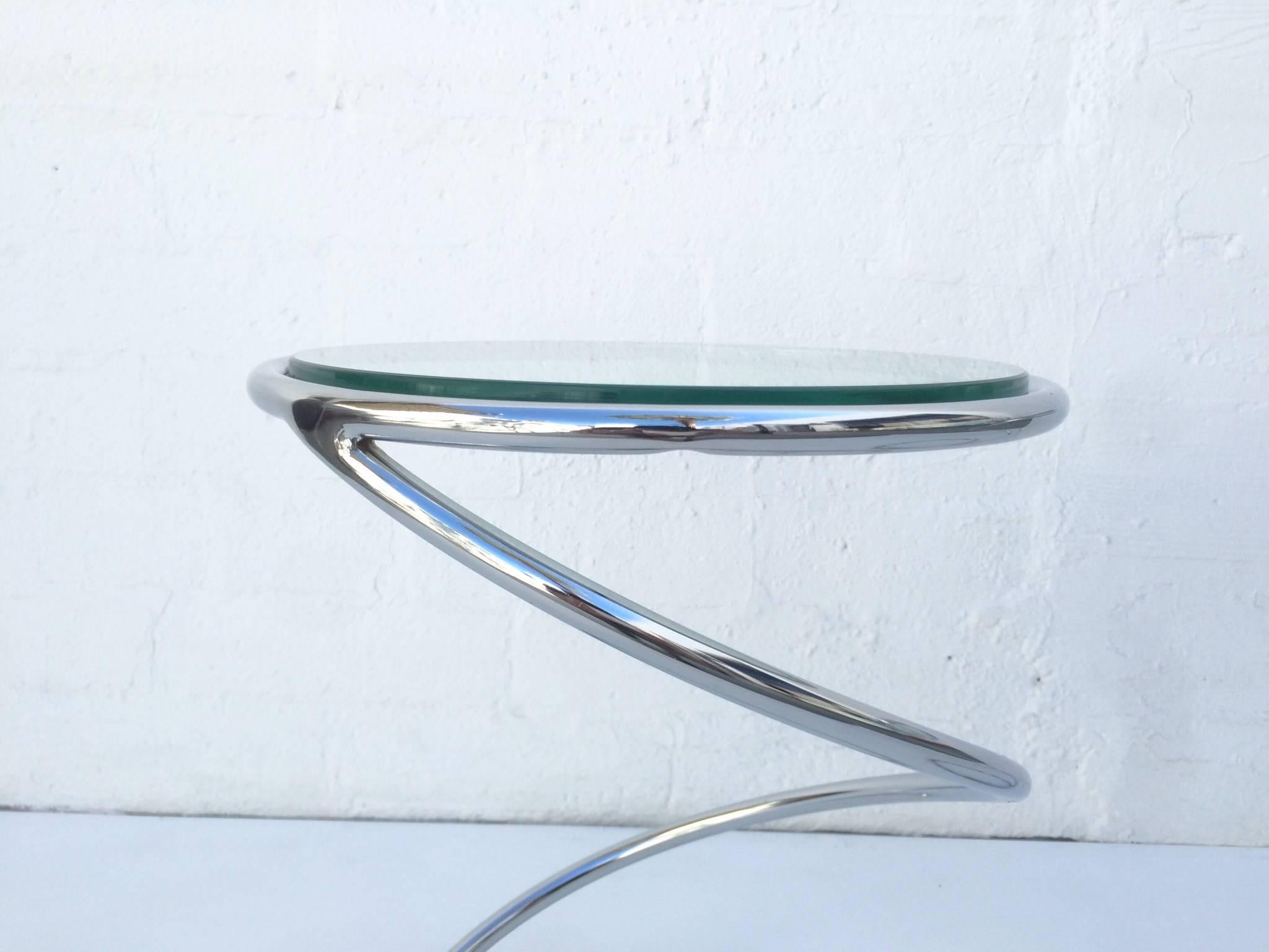 Mid-Century Modern Polished Chrome and Glass Spiral Occasional Tables by Leon Rosen for Pace